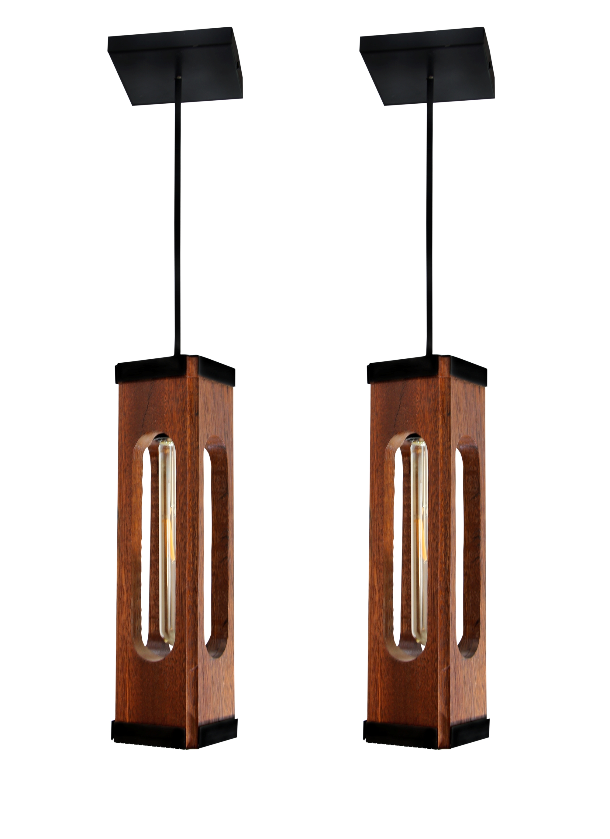 2 Luminária Pendente Indiana Moderno em Madeira com Lâmpada T30
