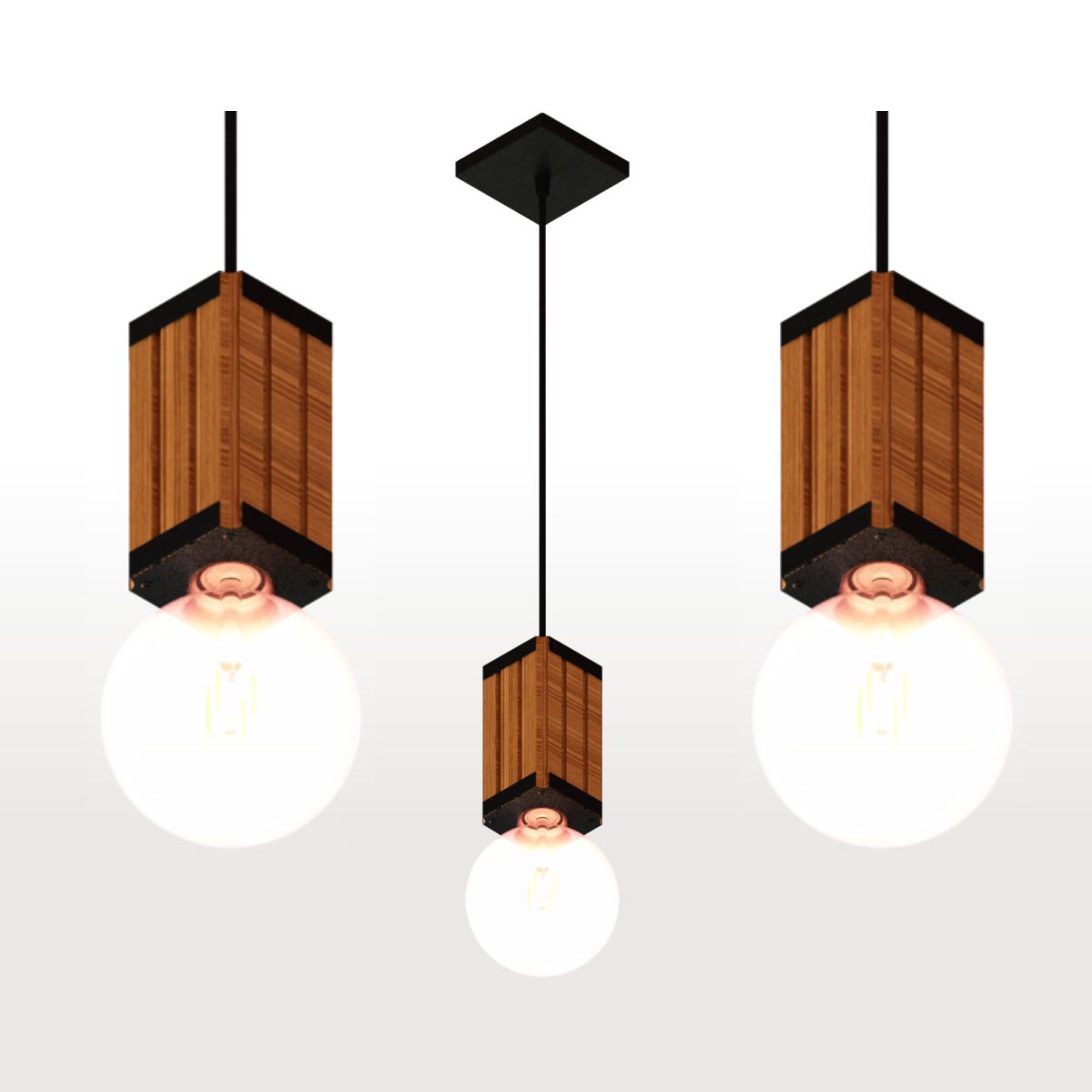 2 Pendente Vertical Madeira Capella Cabo Pp Lâmpada 4w Ambar