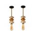 2 Pendentes Verticais de Madeira Corda Jaspe com Lâmpada 4W Âmbar