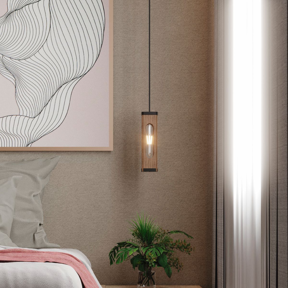 3 Luminária Pendente Indiana Moderno em Madeira com Lâmpada T30