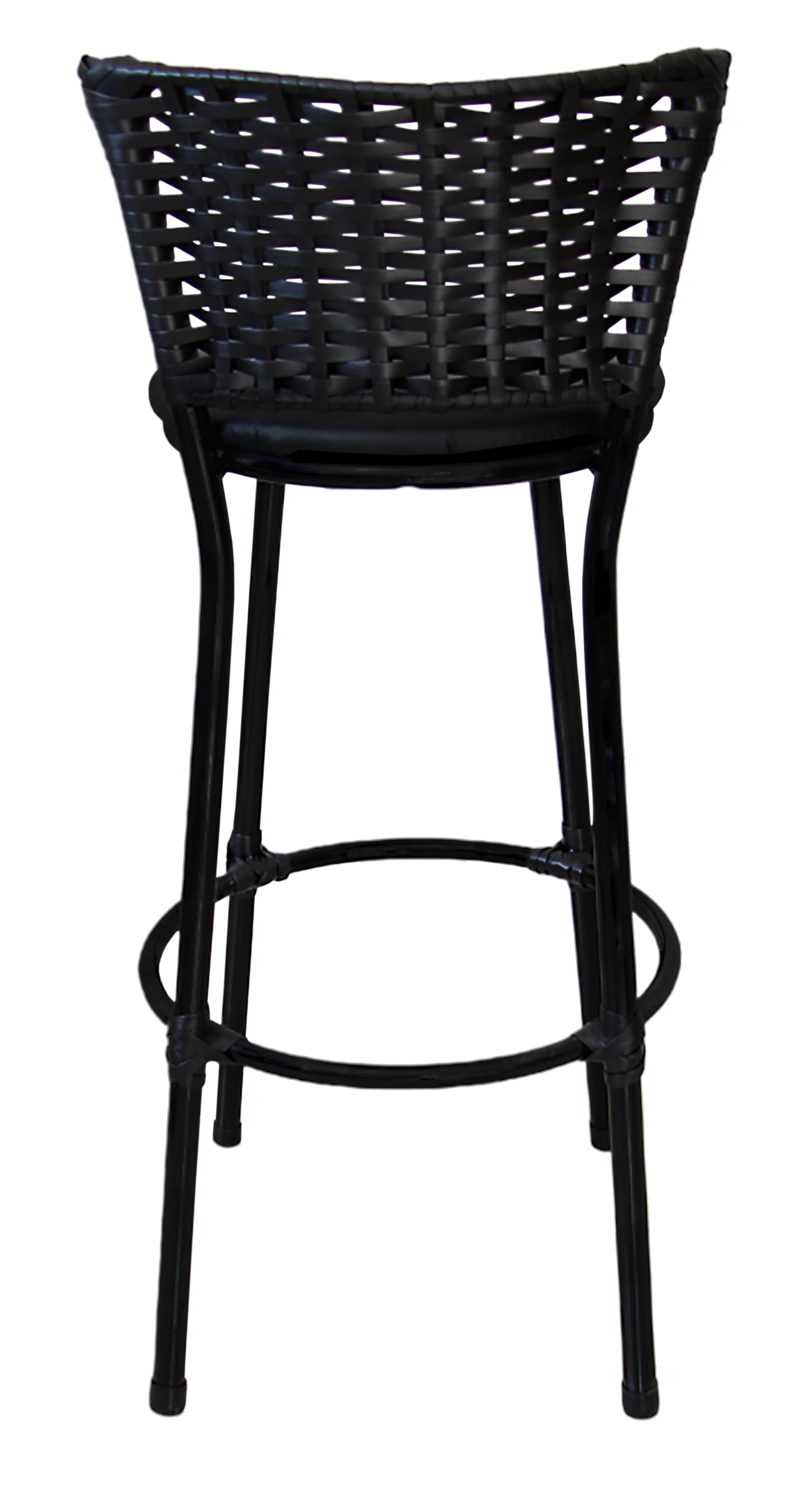 Banqueta Alta Preta com Encosto Junco, Aço Carbono, Assento Estofado D28-ideal para Cozinha e Balcão