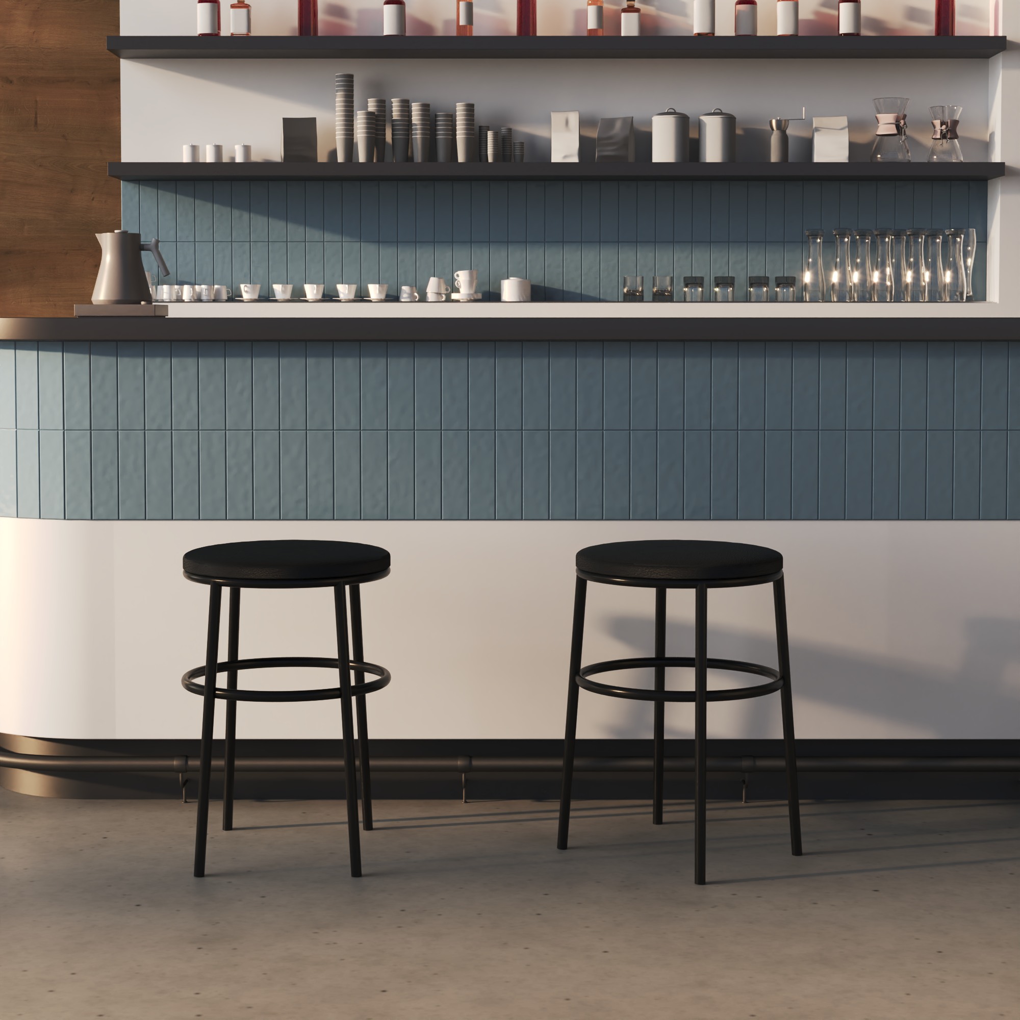 Banqueta Itália Redonda Estofada 65cm Aço Preto e Corino Impermeável - para Cozinha e Bar