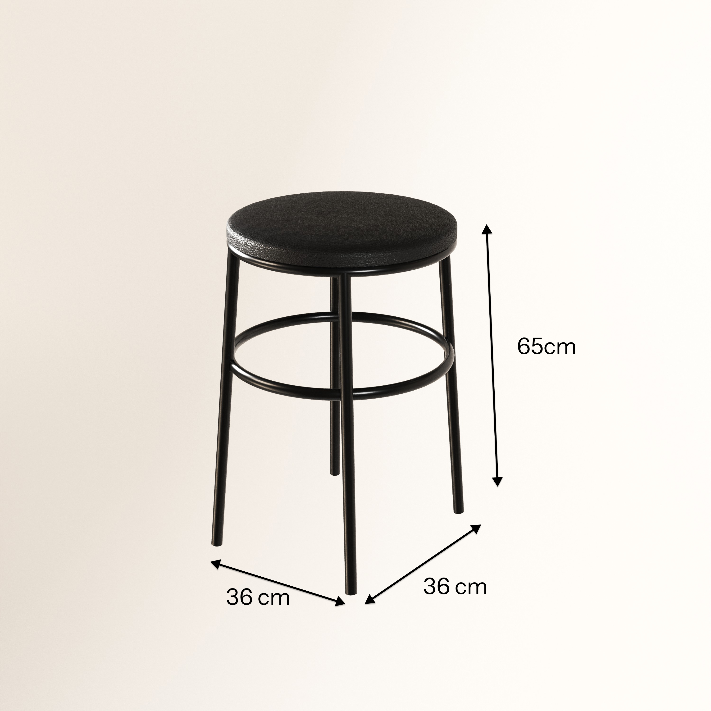Banqueta Itália Redonda Estofada 65cm Aço Preto e Corino Impermeável - para Cozinha e Bar