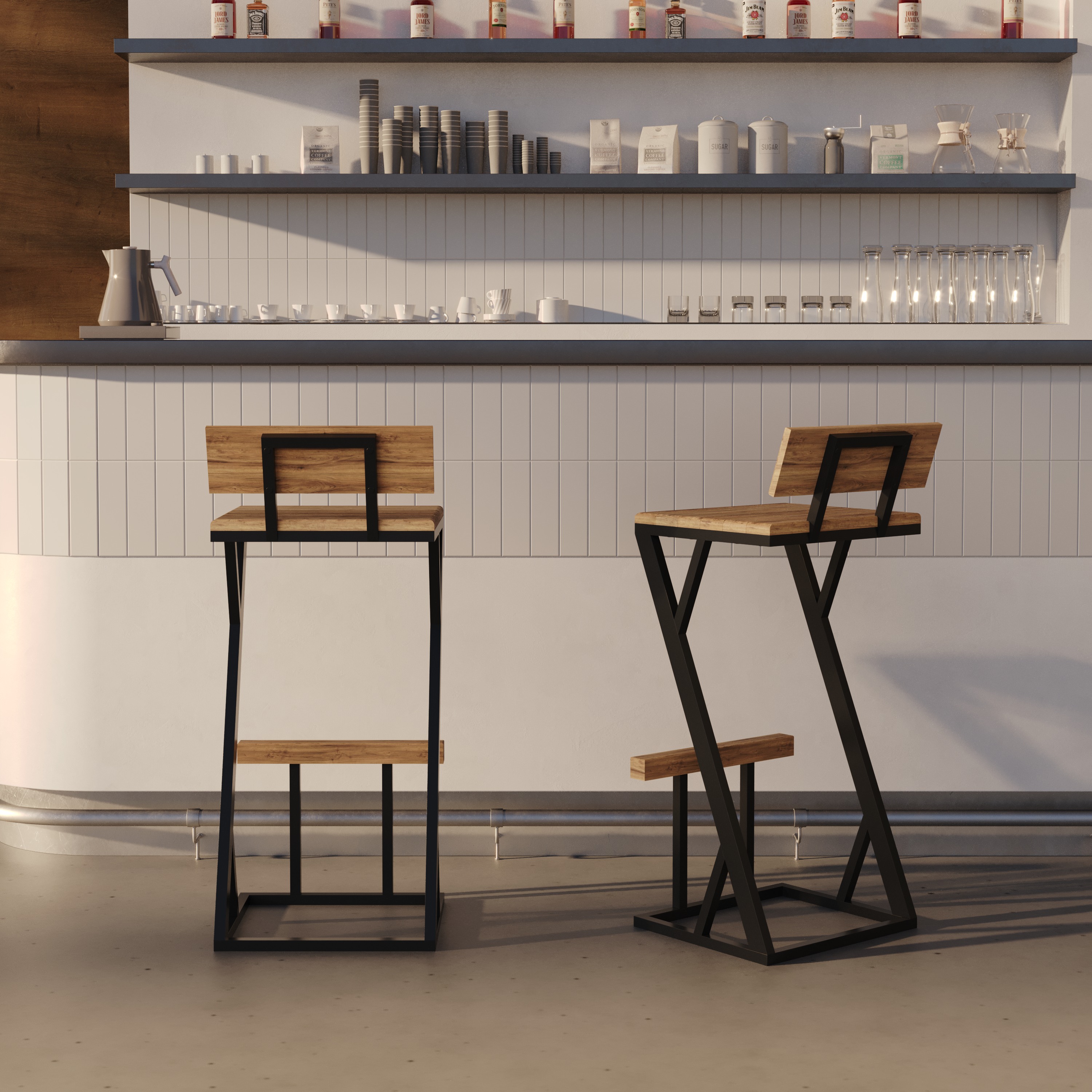 Banqueta Z Alta 95cm Bistrô Madeira Maciça e Aço Carbono Design Industrial e Sustentável - MadeiLed