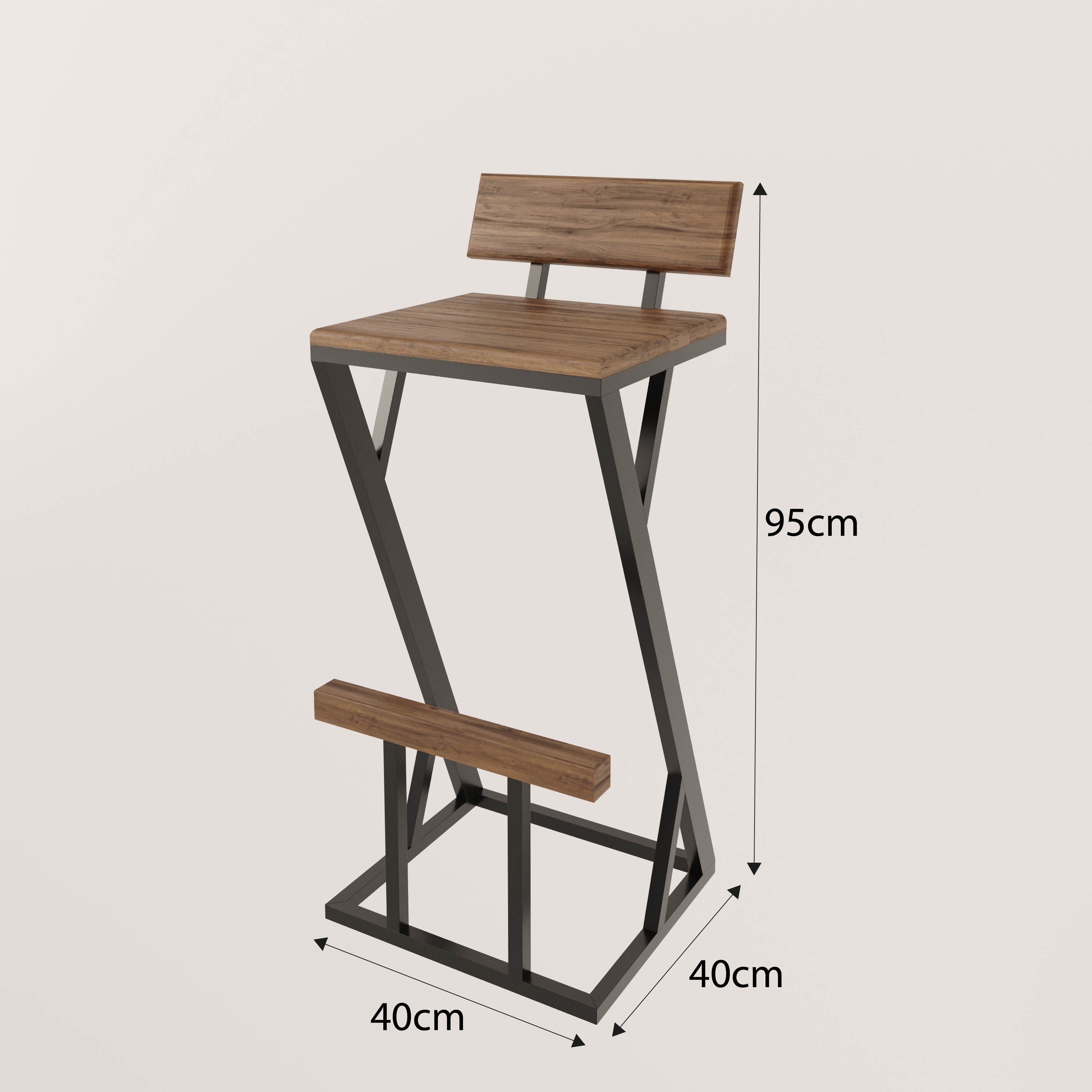 Banqueta Z Alta 95cm Bistrô Madeira Maciça e Aço Carbono Design Industrial e Sustentável - MadeiLed