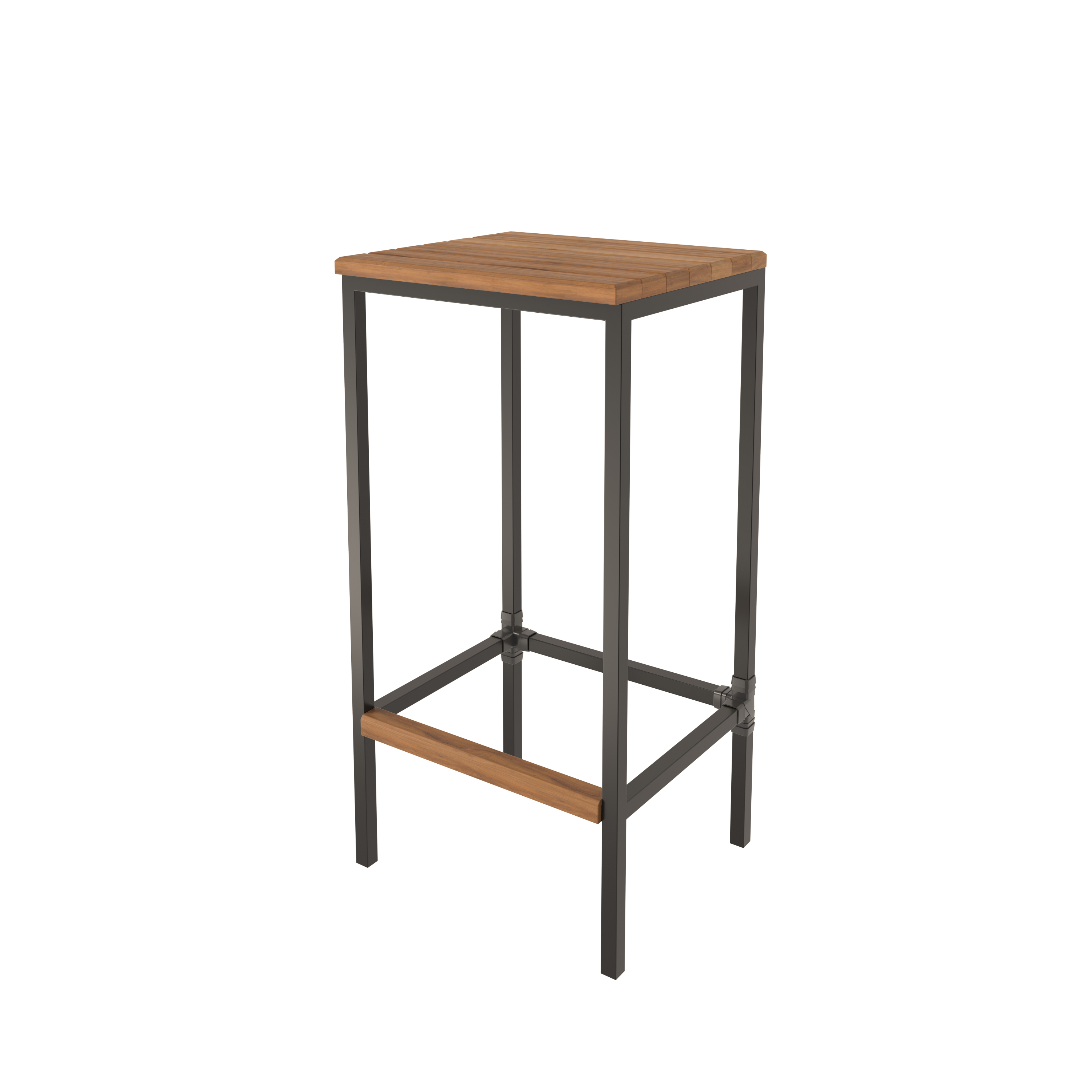Banqueta em Aço Alta Industrial com Assento de Madeira Maciça 75cm Preto
