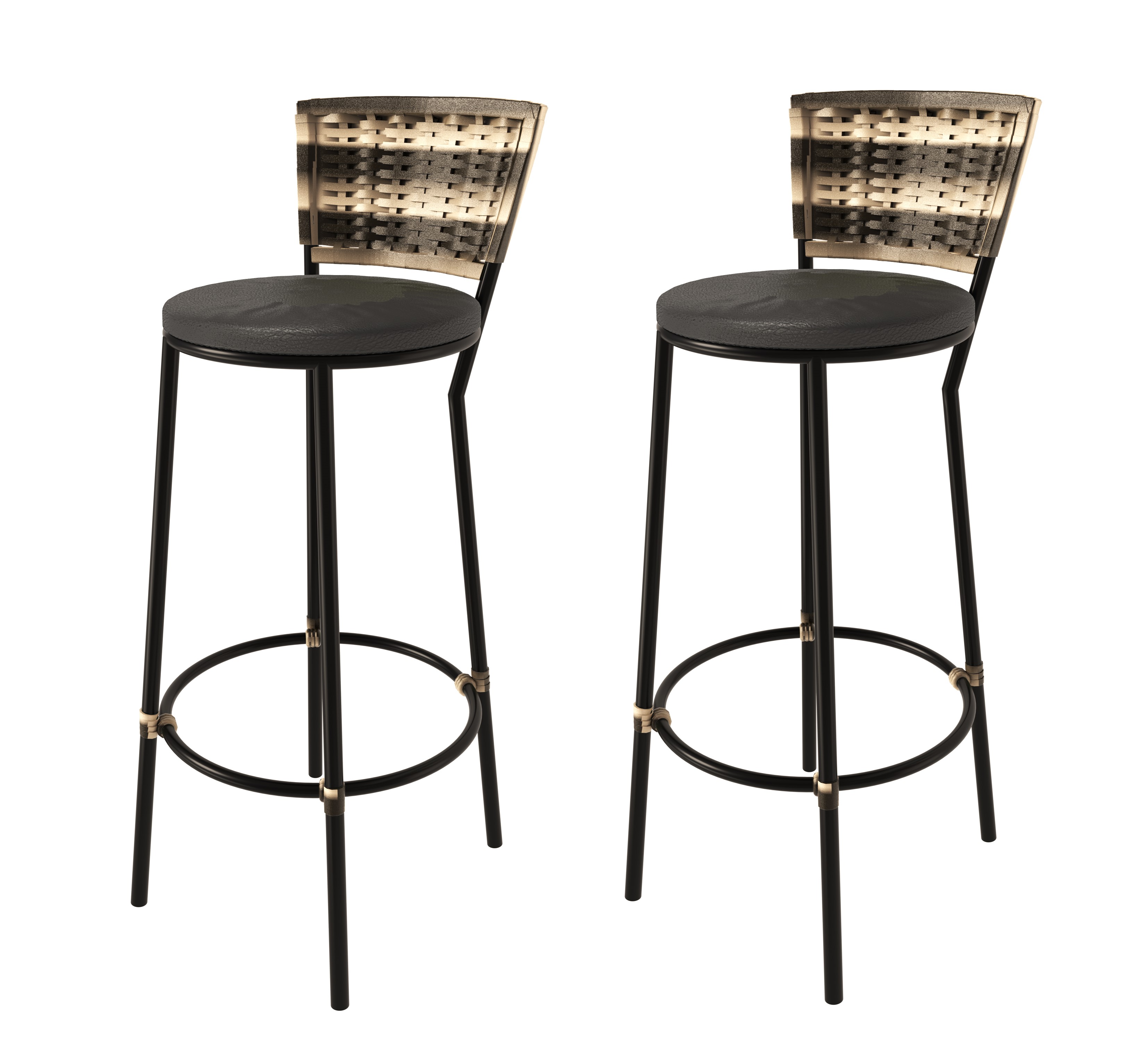 Conjunto 2 Banqueta Alta com Encosto Junco Cappuccino, Aço Carbono, Assento Estofado D28