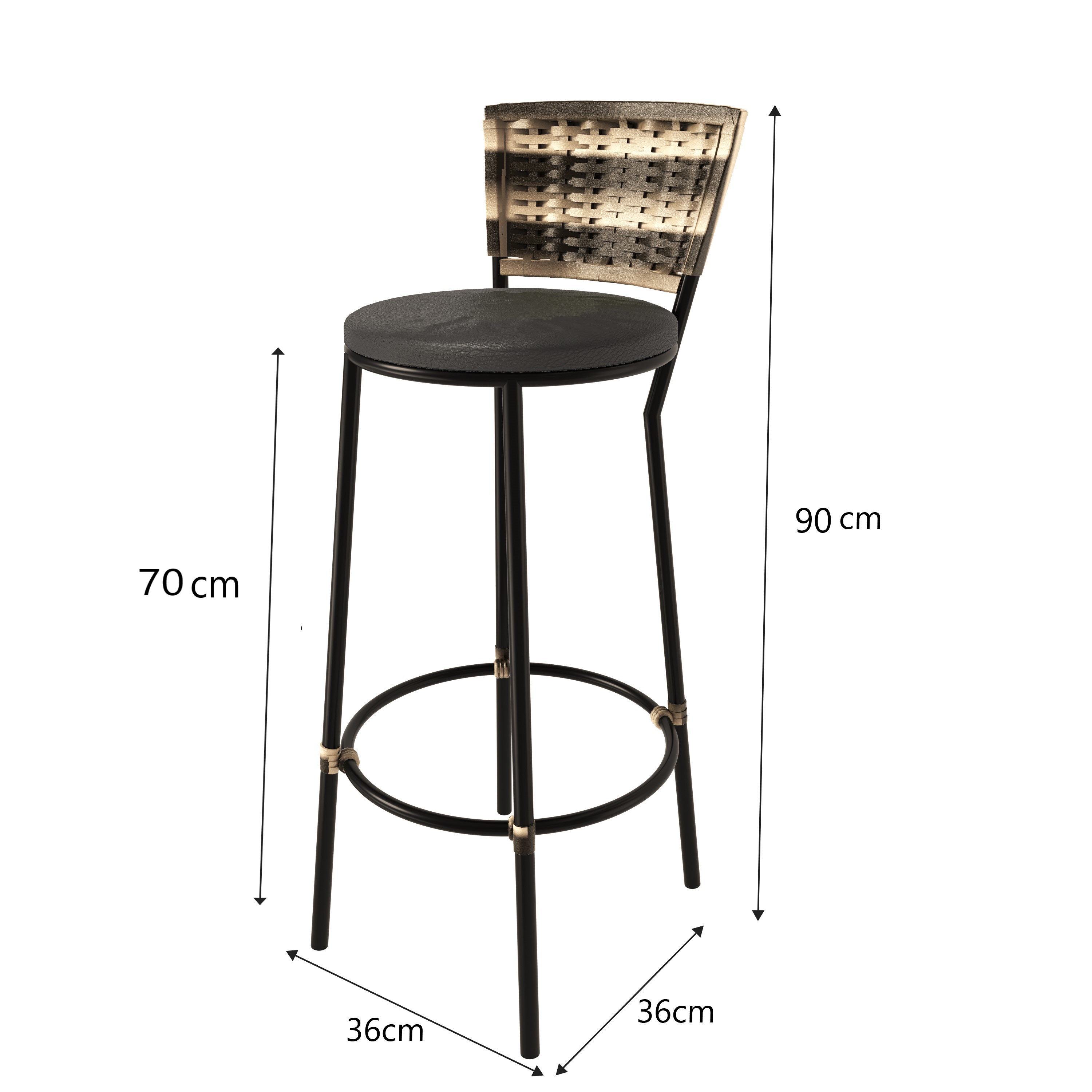 Conjunto 2 Banqueta Alta com Encosto Junco Cappuccino, Aço Carbono, Assento Estofado D28