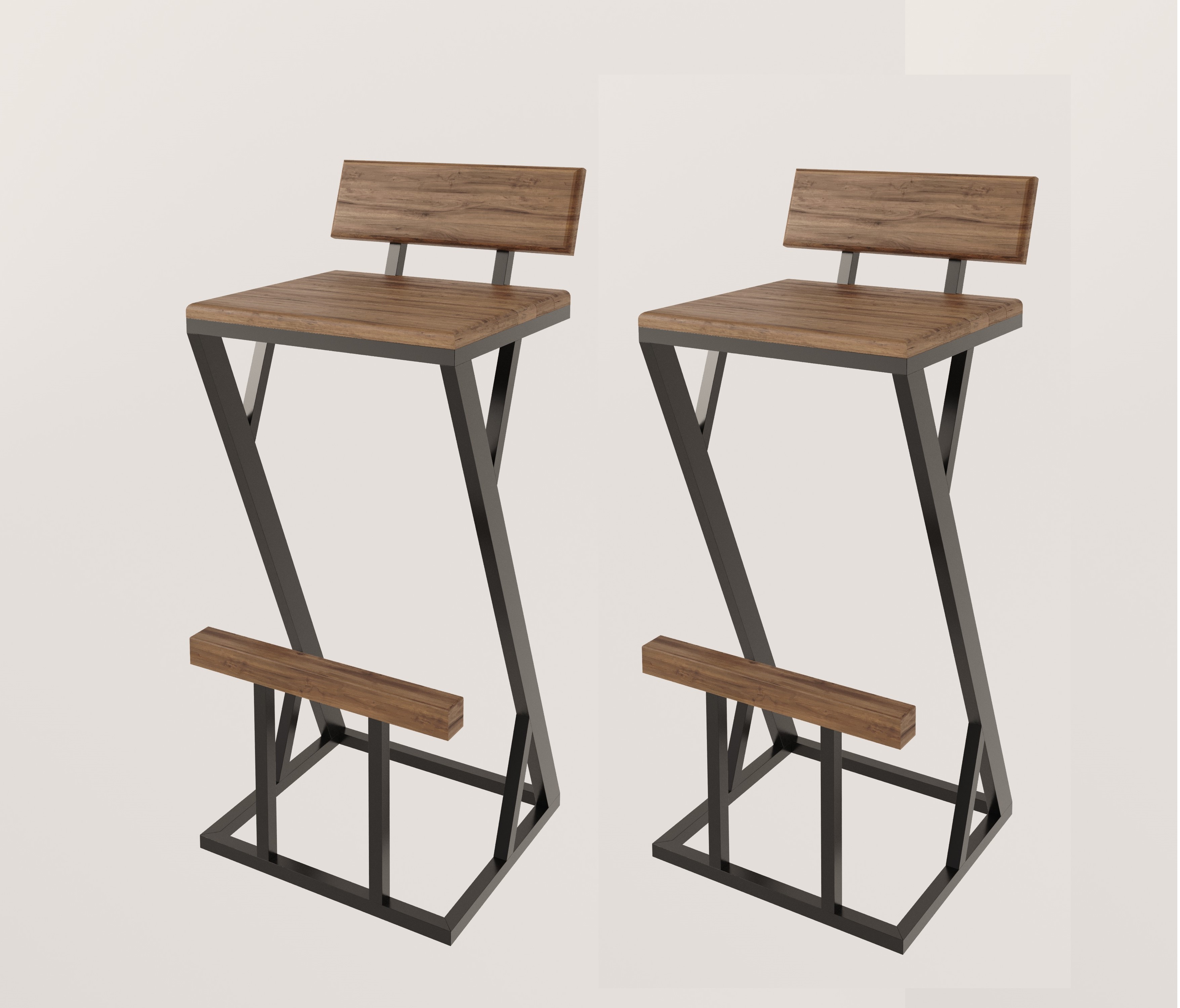 Kit 2 Banqueta Z Alta 95cm Bistrô Madeira Maciça e Aço Carbono Design Industrial - MadeiLed