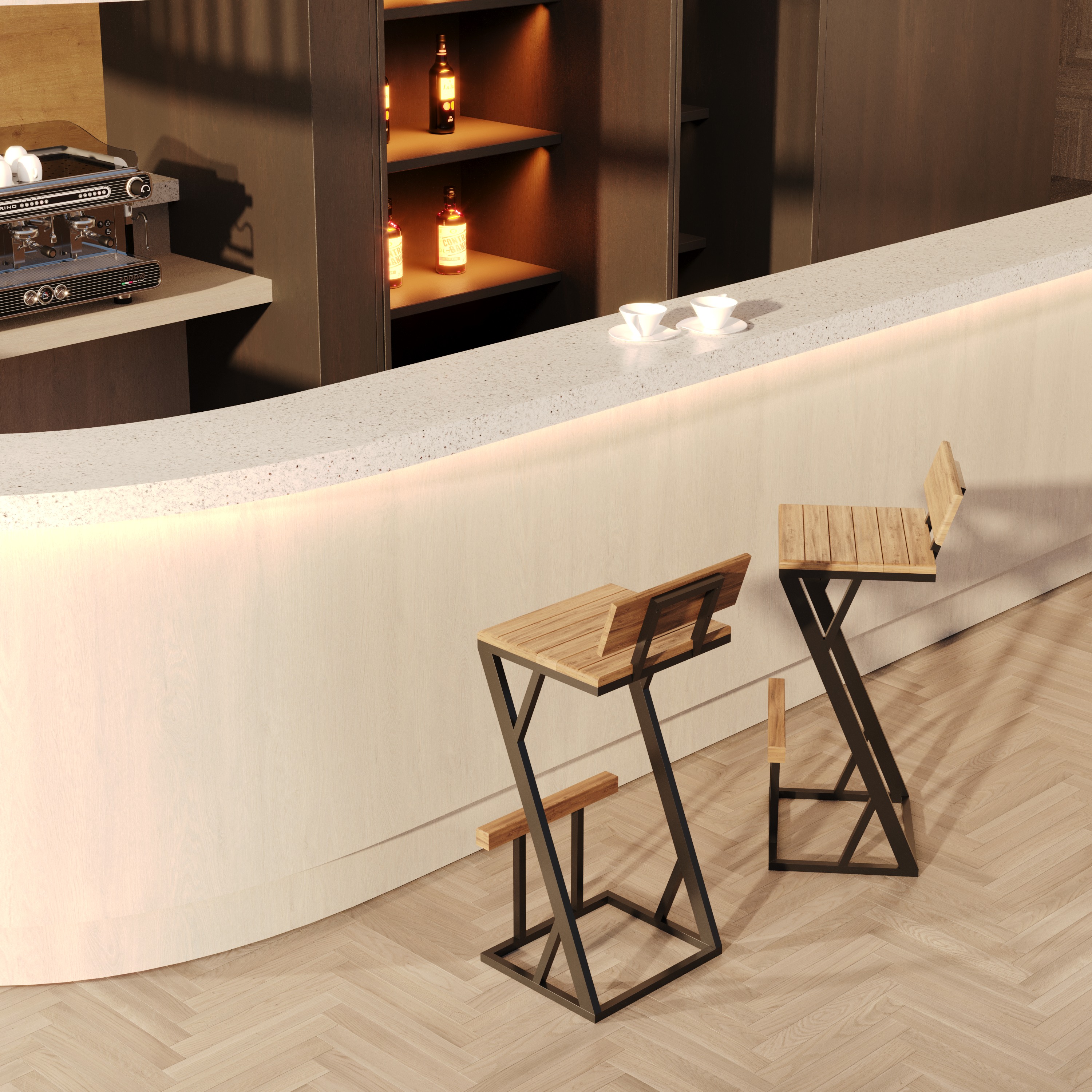 Kit 2 Banqueta Z Alta 95cm Bistrô Madeira Maciça e Aço Carbono Design Industrial - MadeiLed