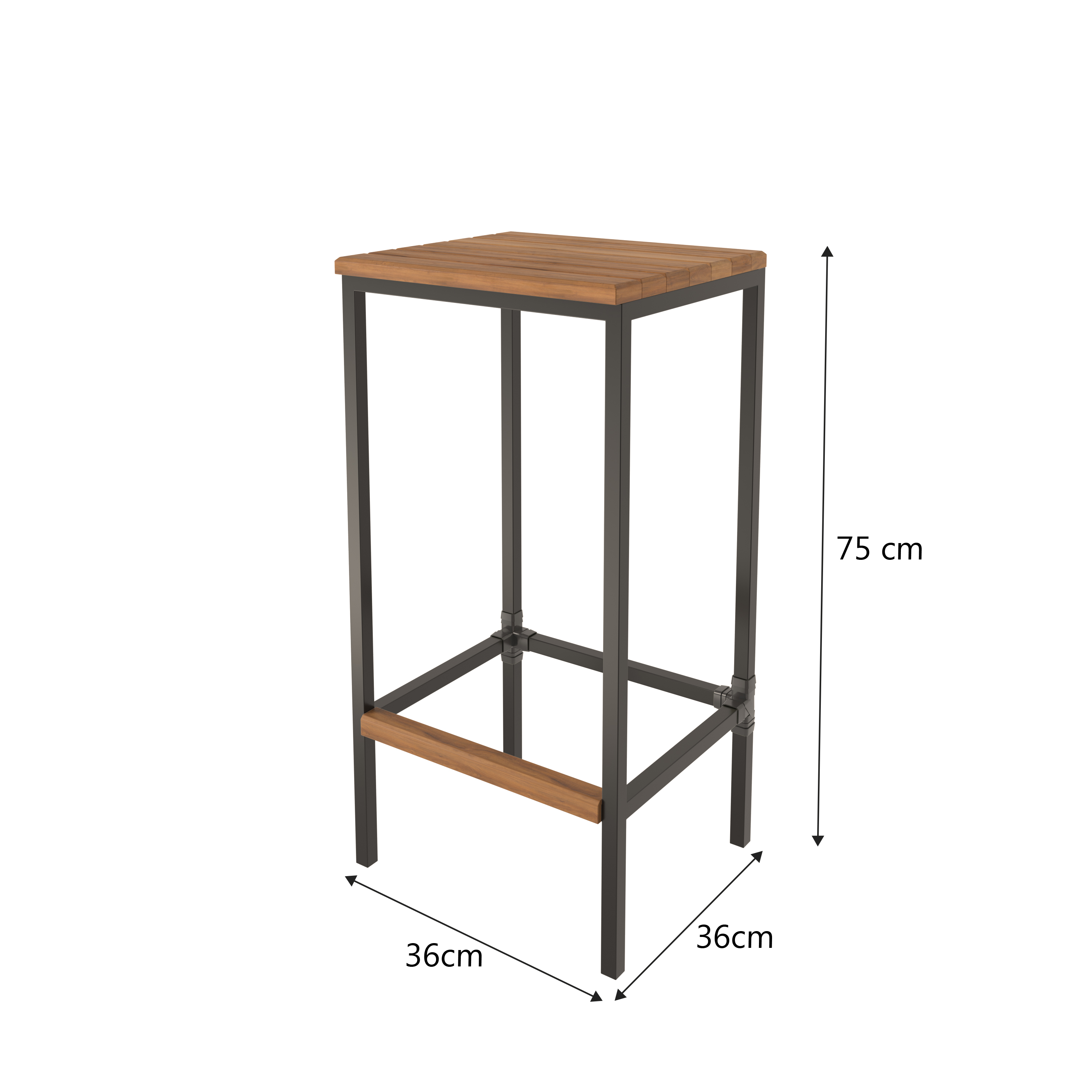 Kit 2 Banqueta em Aço Alta Industrial com Assento de Madeira Maciça 75cm - Preto