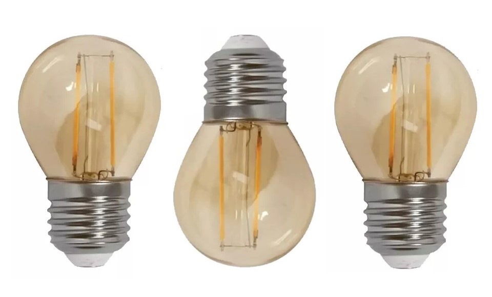 Kit 3 Lâmpada LED Filamento G45 4W Âmbar 2200K Retrô Vintage Decorativa Bivolt