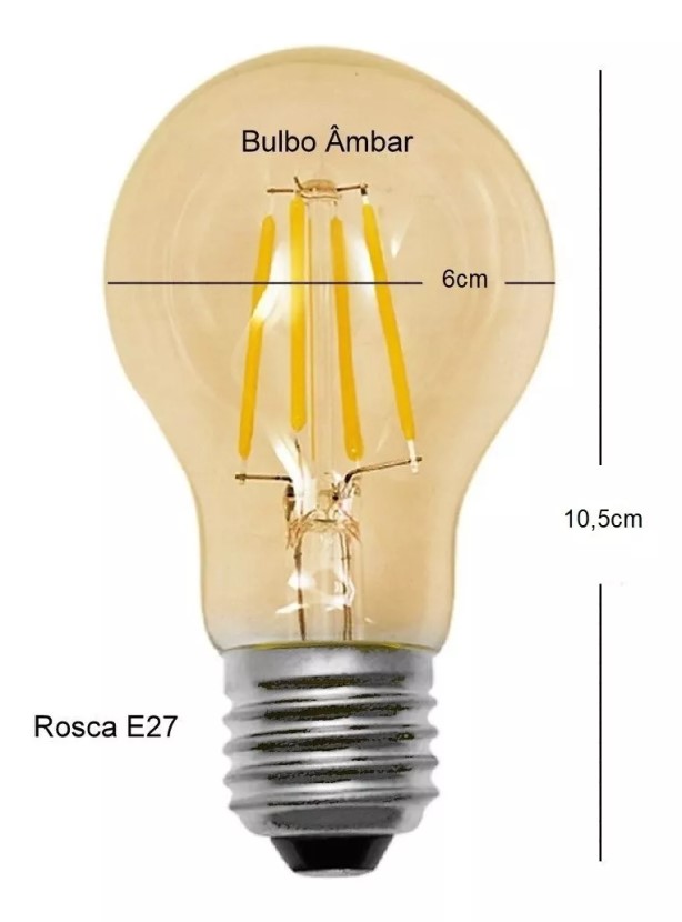 Kit 3 Lâmpada de Filamento LED A60 4W Âmbar 2200K Bivolt Retrô Vintage