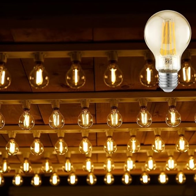Kit 3 Lâmpada de Filamento LED A60 4W Âmbar 2200K Bivolt Retrô Vintage