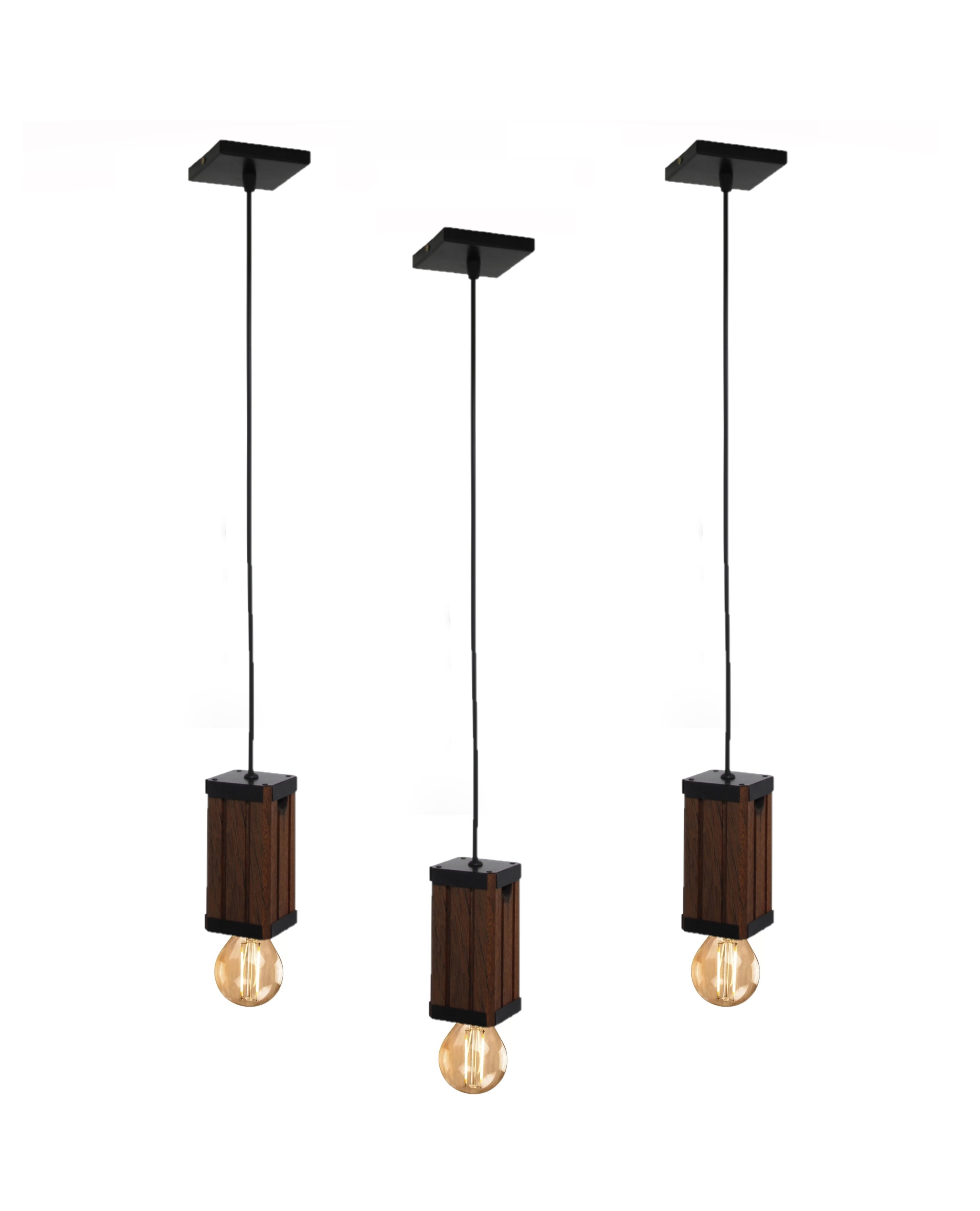 Kit 3 Pendentes Verticais Madeira Capella e Lâmpada Ambar 4w