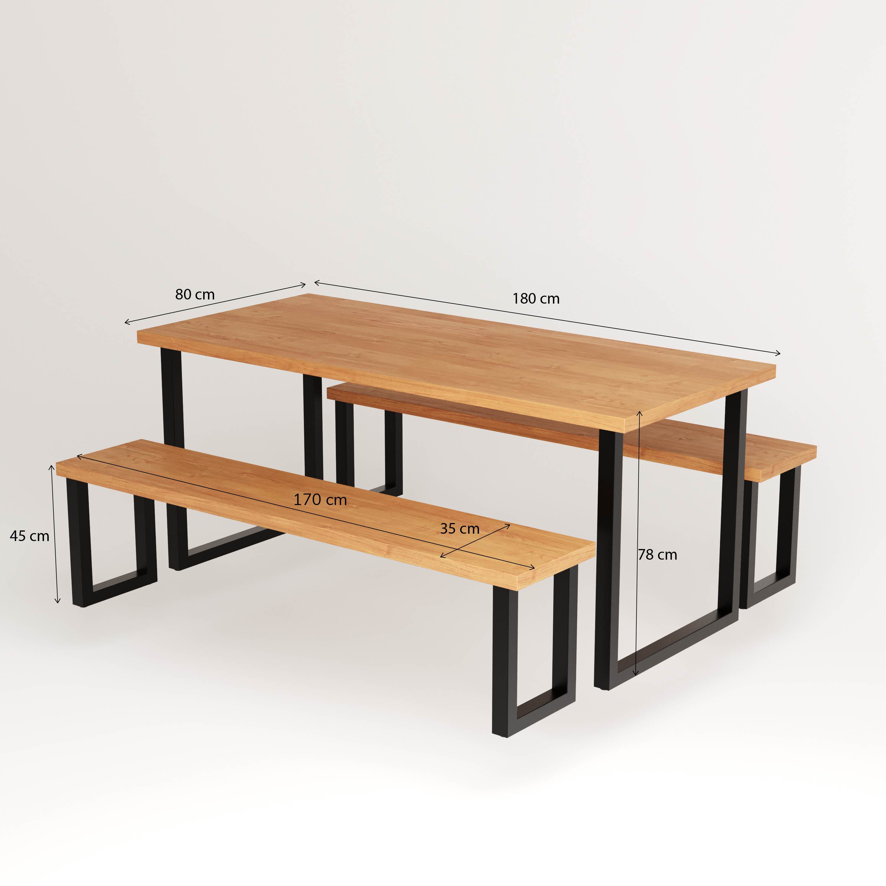 Kit Mesa de Jantar com Banco Madeira Maciça de Demolição Pés de Ferro Design Industrial - 180x80 cm