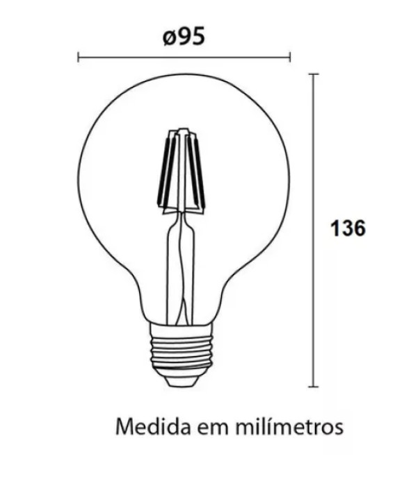 Lâmpada LED Filamento Globo G95 4W Ambar 2200K 2 Unidades, Iluminação Decorativa Vintage