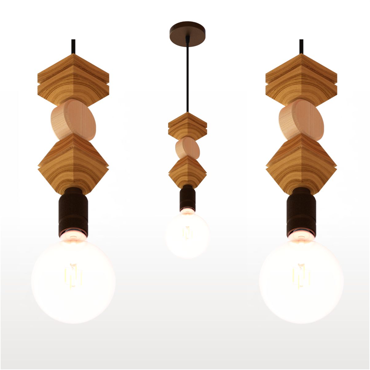 Luminária Pendente Led Opala Madeira Cabo Pp Soquete E27