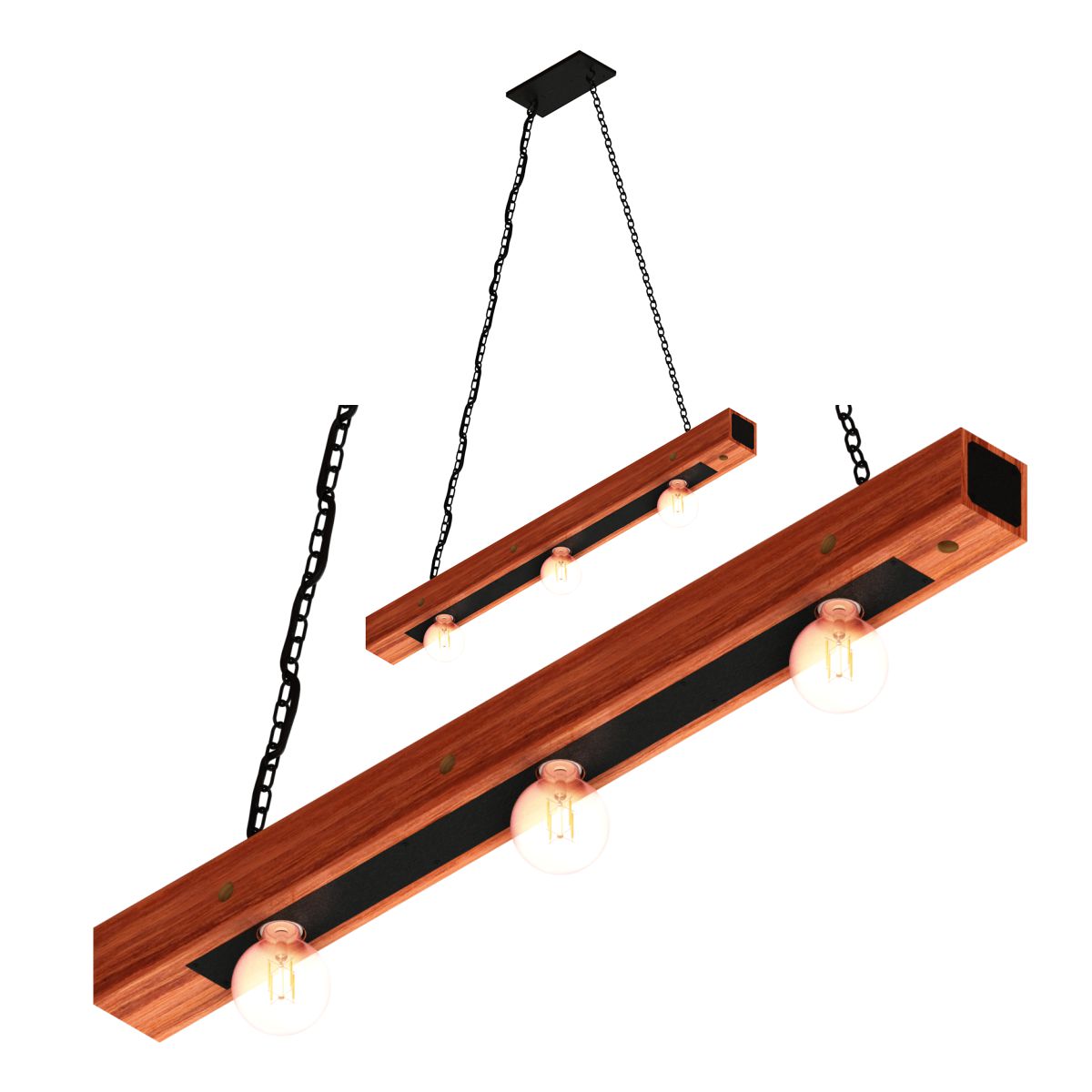Luminária Pendente Ouro 3 Roscas E27 Madeira Maciça Corrente