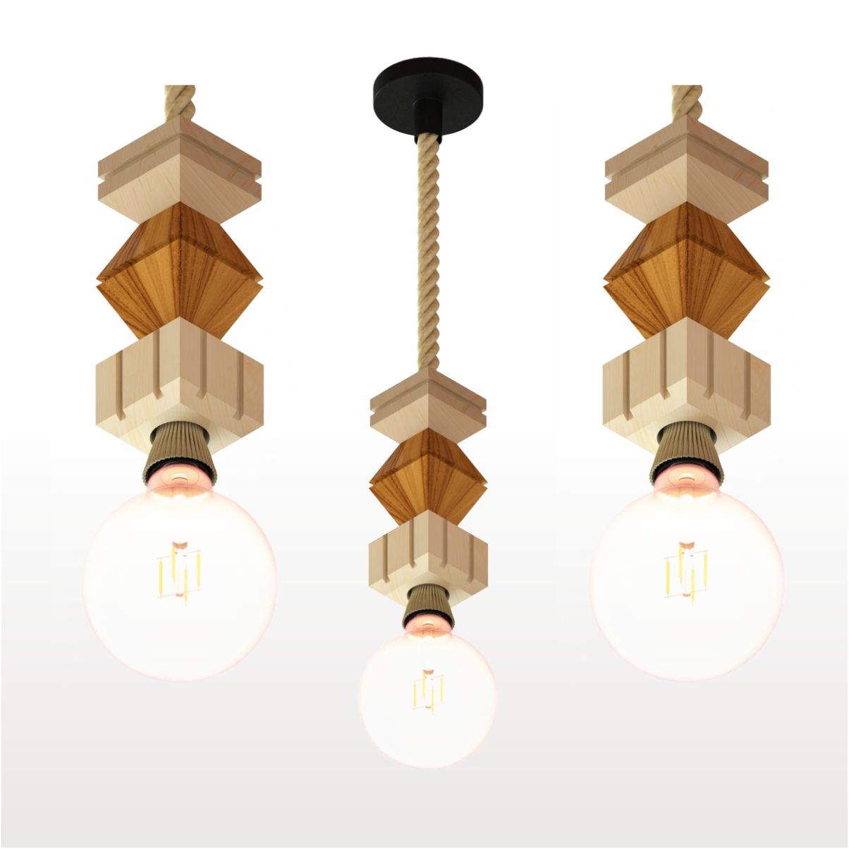 Luminária Pendente de Madeira com Corda Jaspe com Lâmpada 4w Ambar