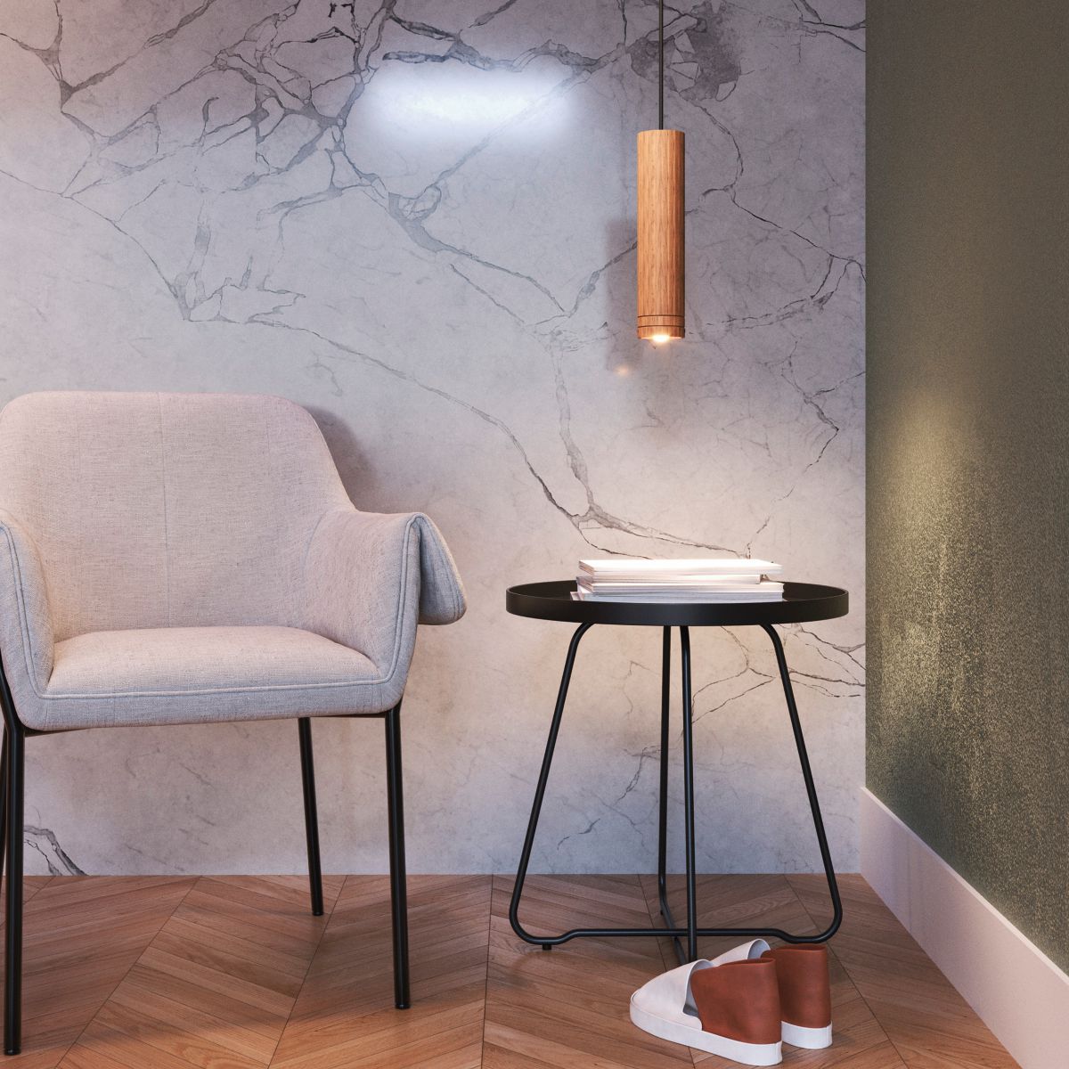 Luminaria Pendente Led Alasca Spot 7w Madeira Bivolt