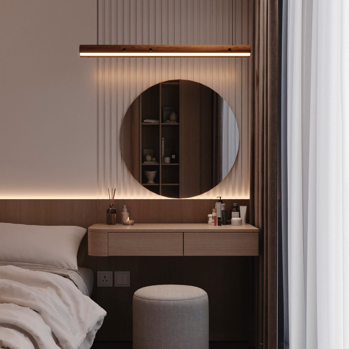 Luminaria Pendente Led Seul 36w 4000lm Bivolt Madeira Maciça