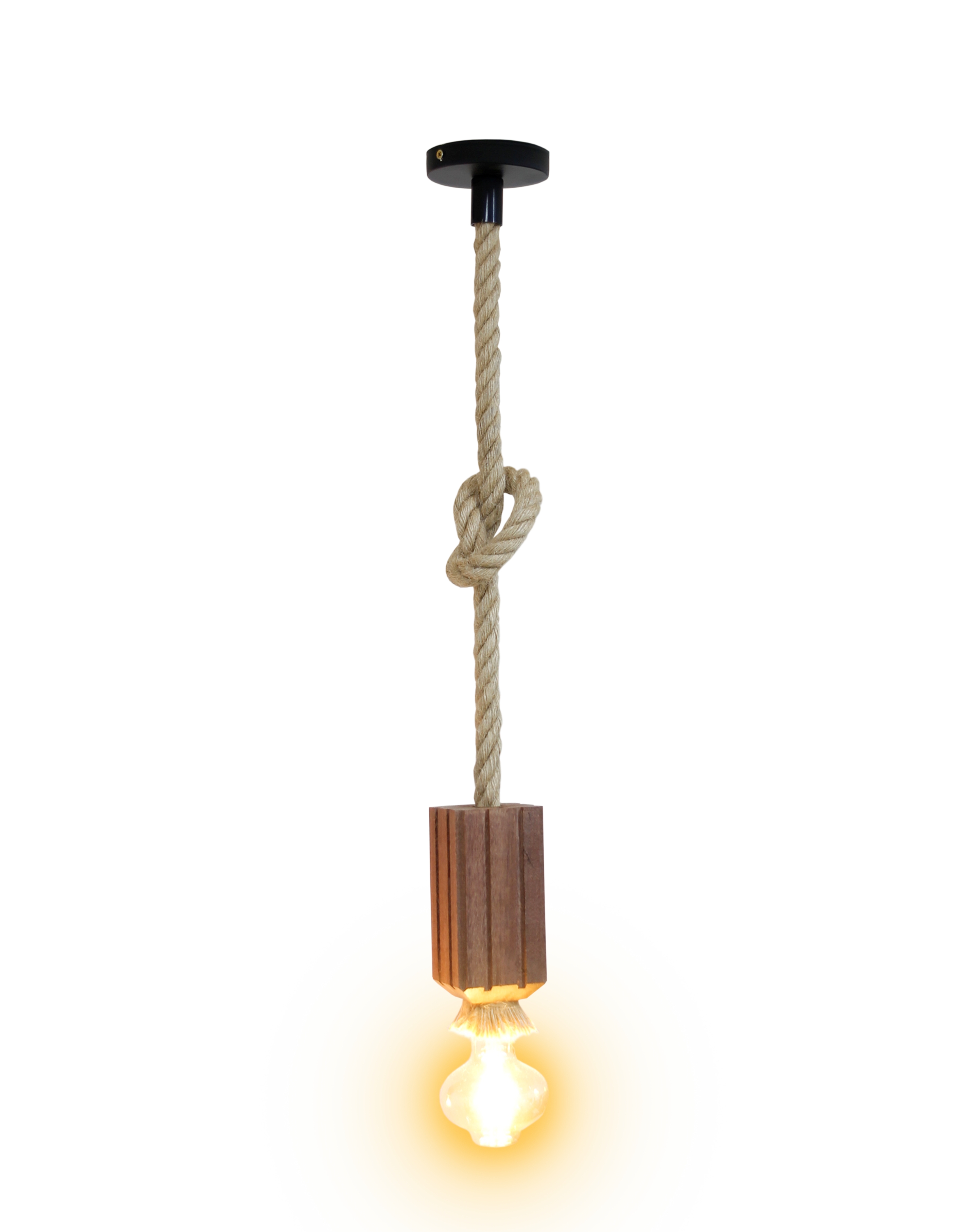 Luminaria Pendente Vertical Madeira Corda Vega Rosca E27