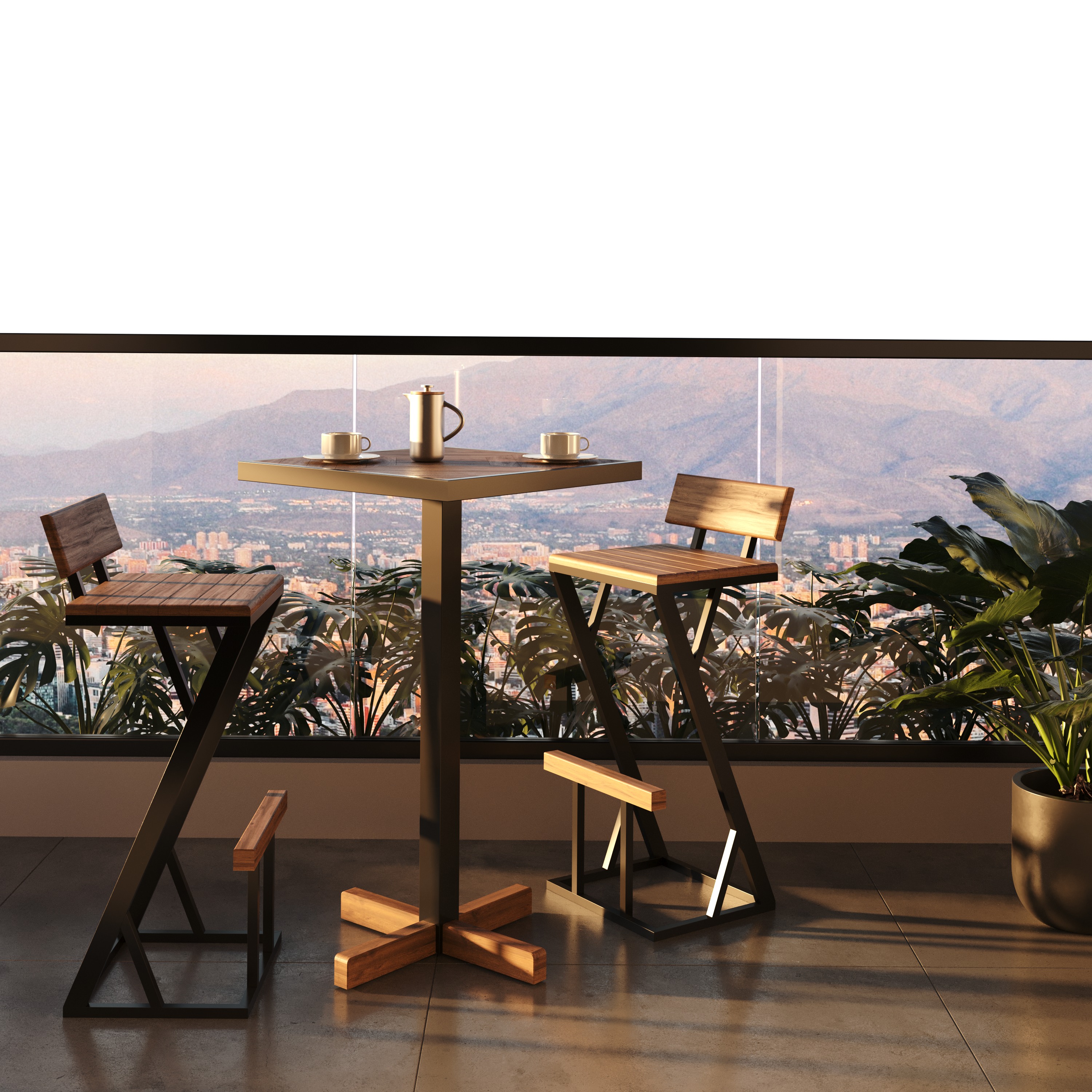 Mesa Bistrô Europa em Madeira Peroba e Estrutura Metálica - Elegância para Ambientes Modernos