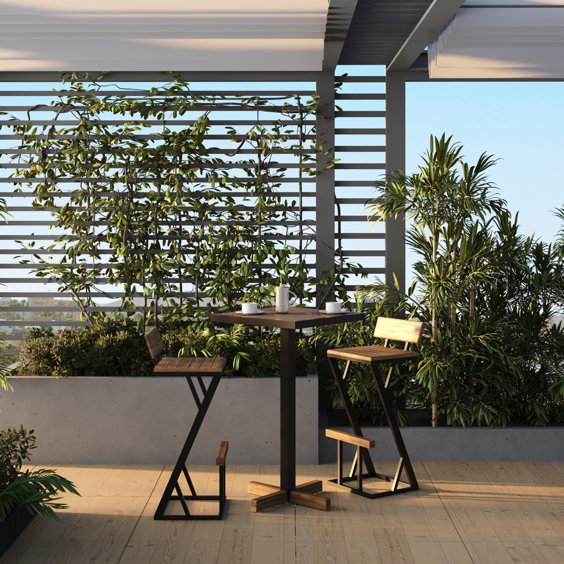 Mesa Bistrô Europa em Madeira Peroba e Estrutura Metálica - Elegância para Ambientes Modernos