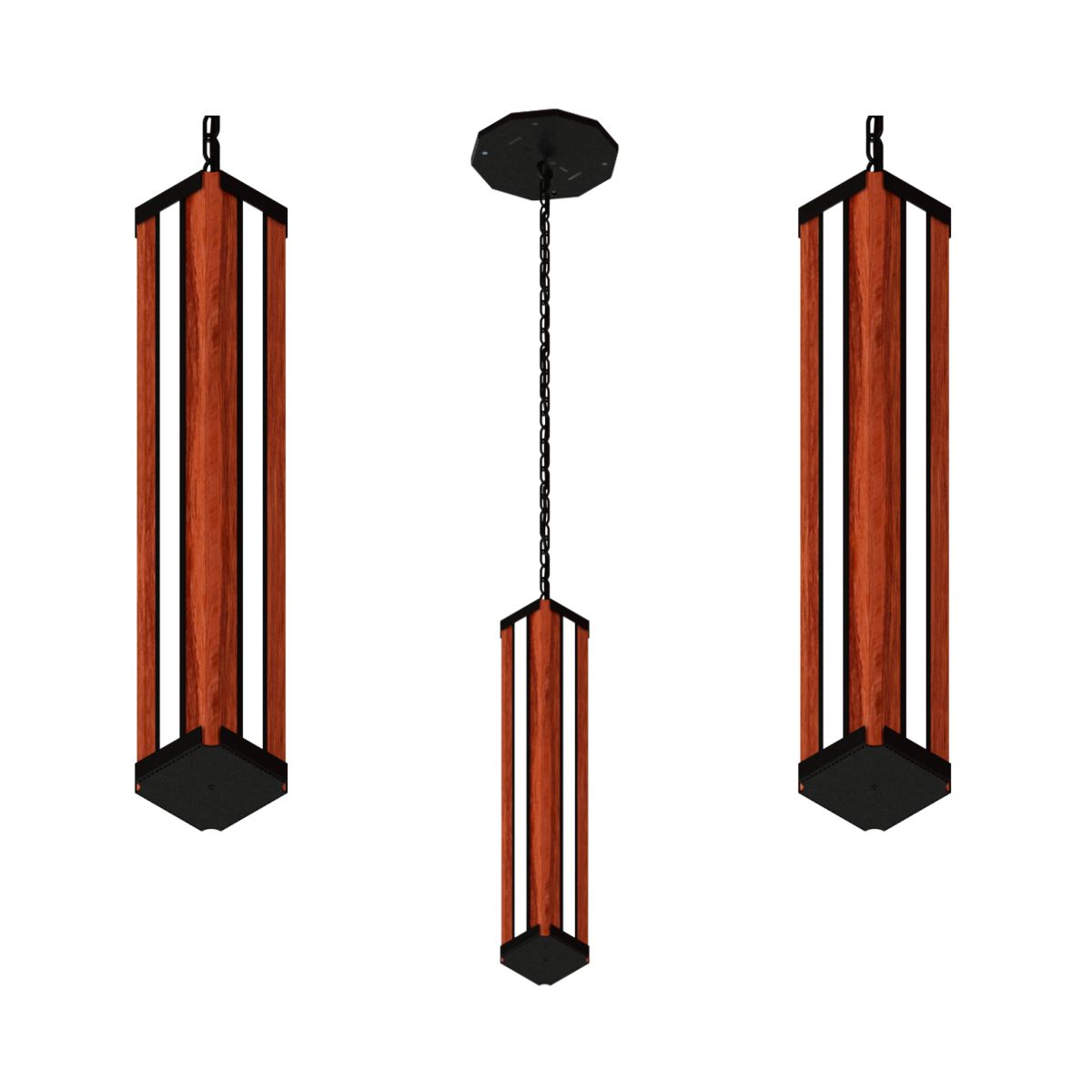 Pendente Centro Esmeralda Led 36w Madeira Maciça Corrente