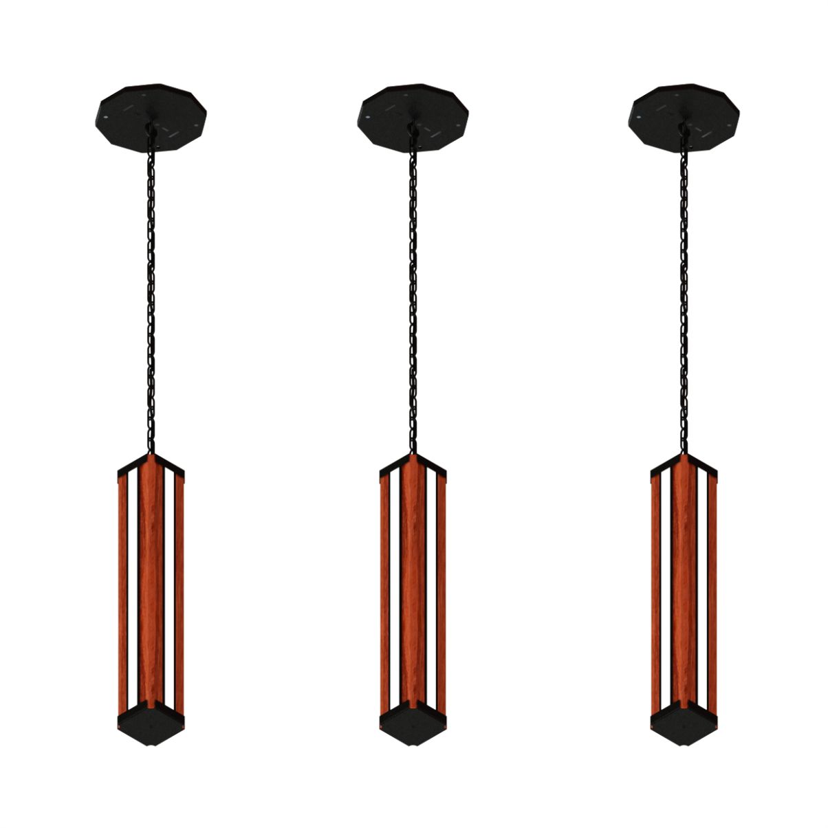 Pendente Centro Esmeralda Led 36w Madeira Maciça Corrente