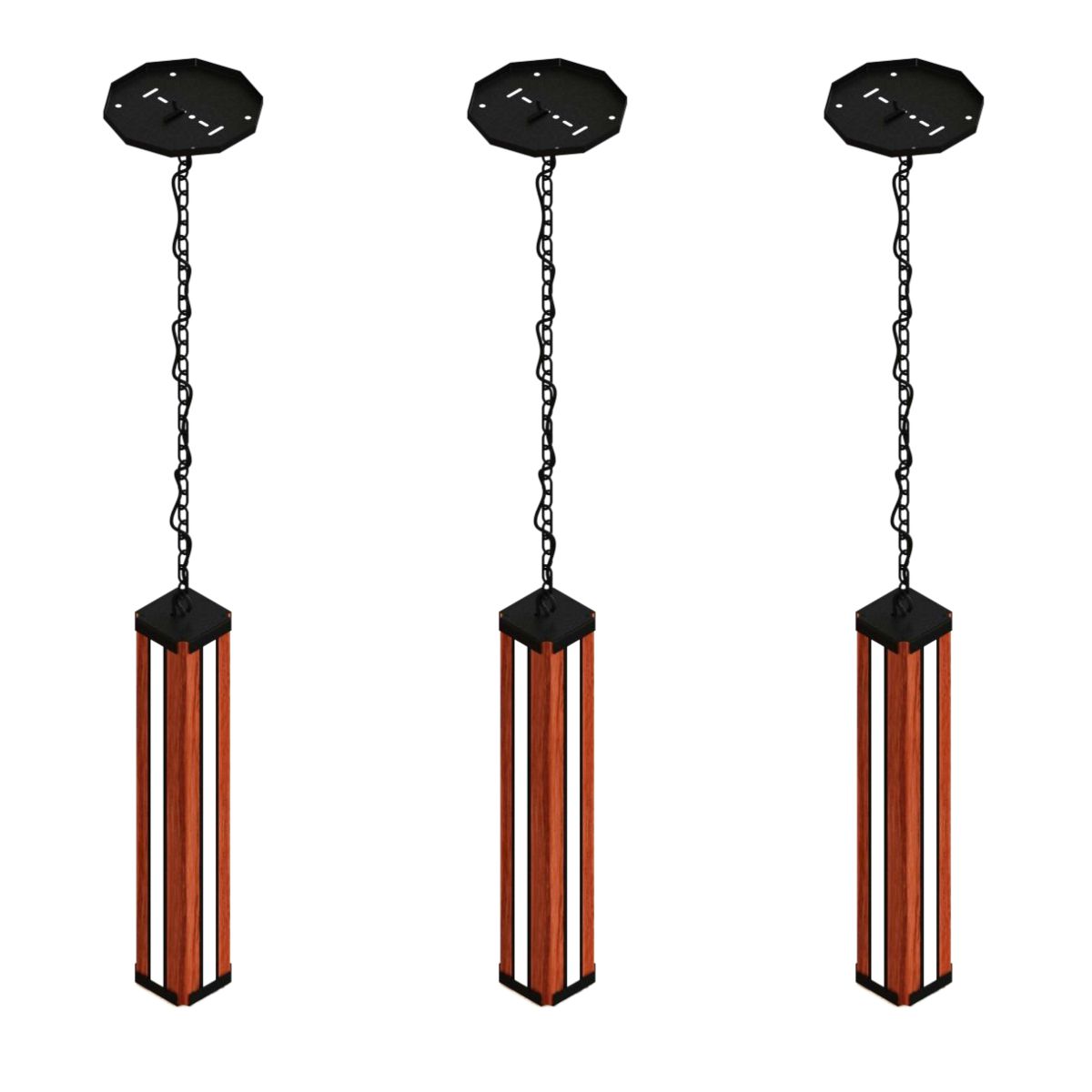 Pendente Centro Esmeralda Led 36w Madeira Maciça Corrente