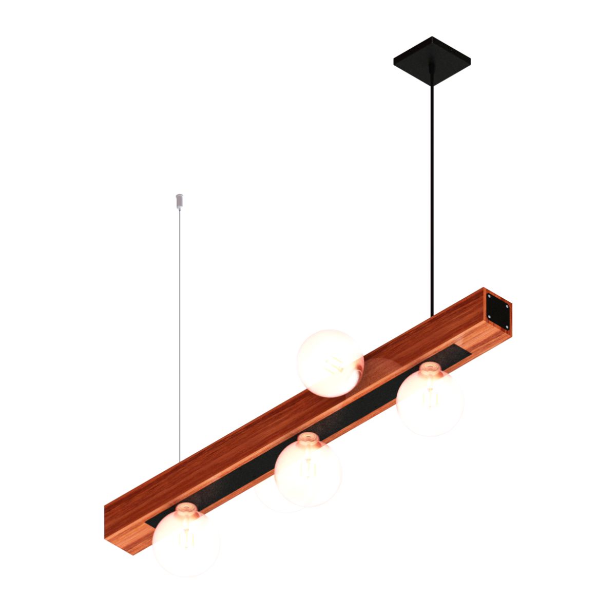 Pendente Horizontal Ouro 5 Roscas E27 Madeira Maciça