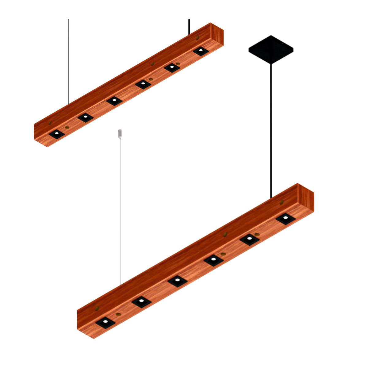 Pendente Horizontal Perseu 12w com 6 Spots Led Madeira