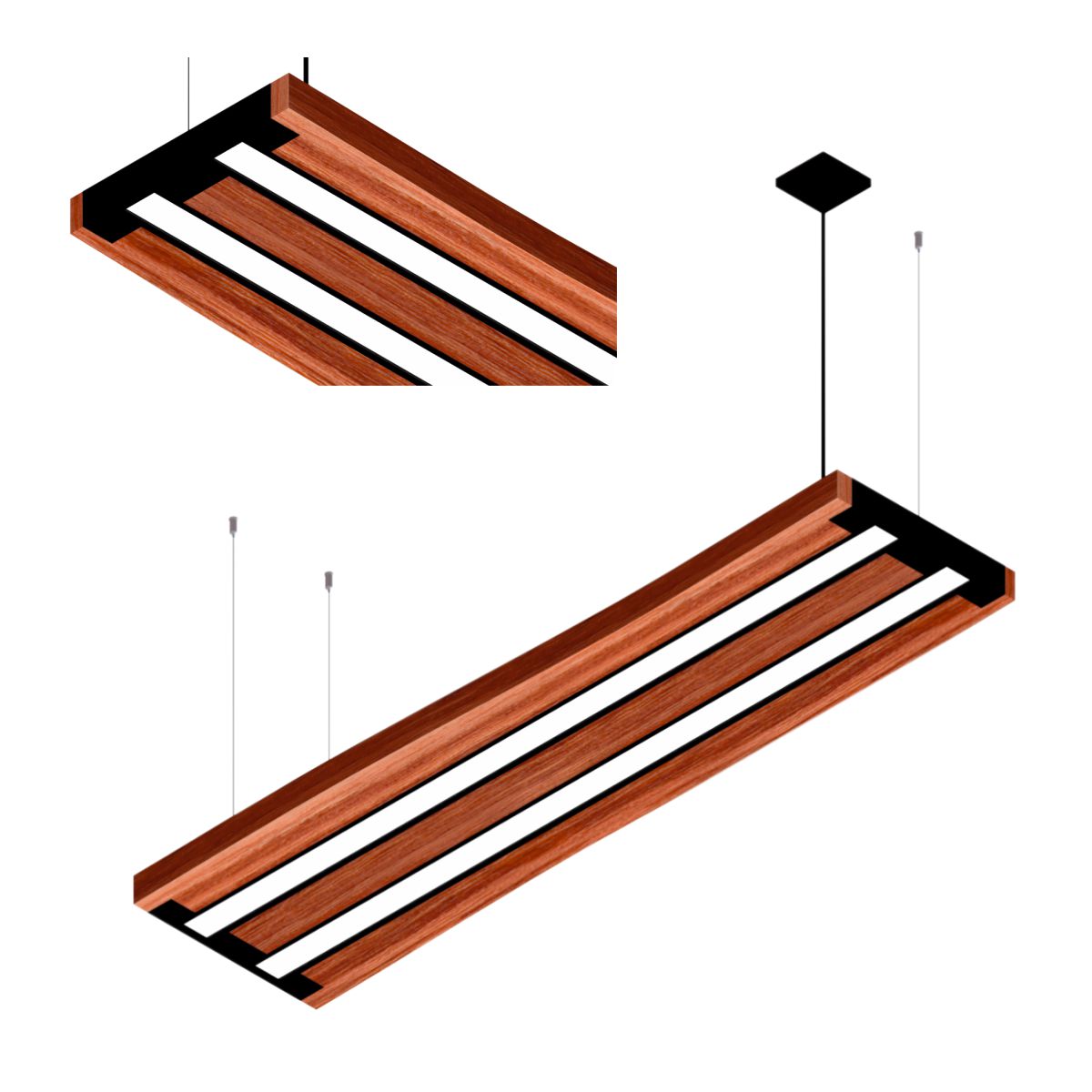 Pendente Led Alpha 72w 8000lm Prancha de Madeira Maciça