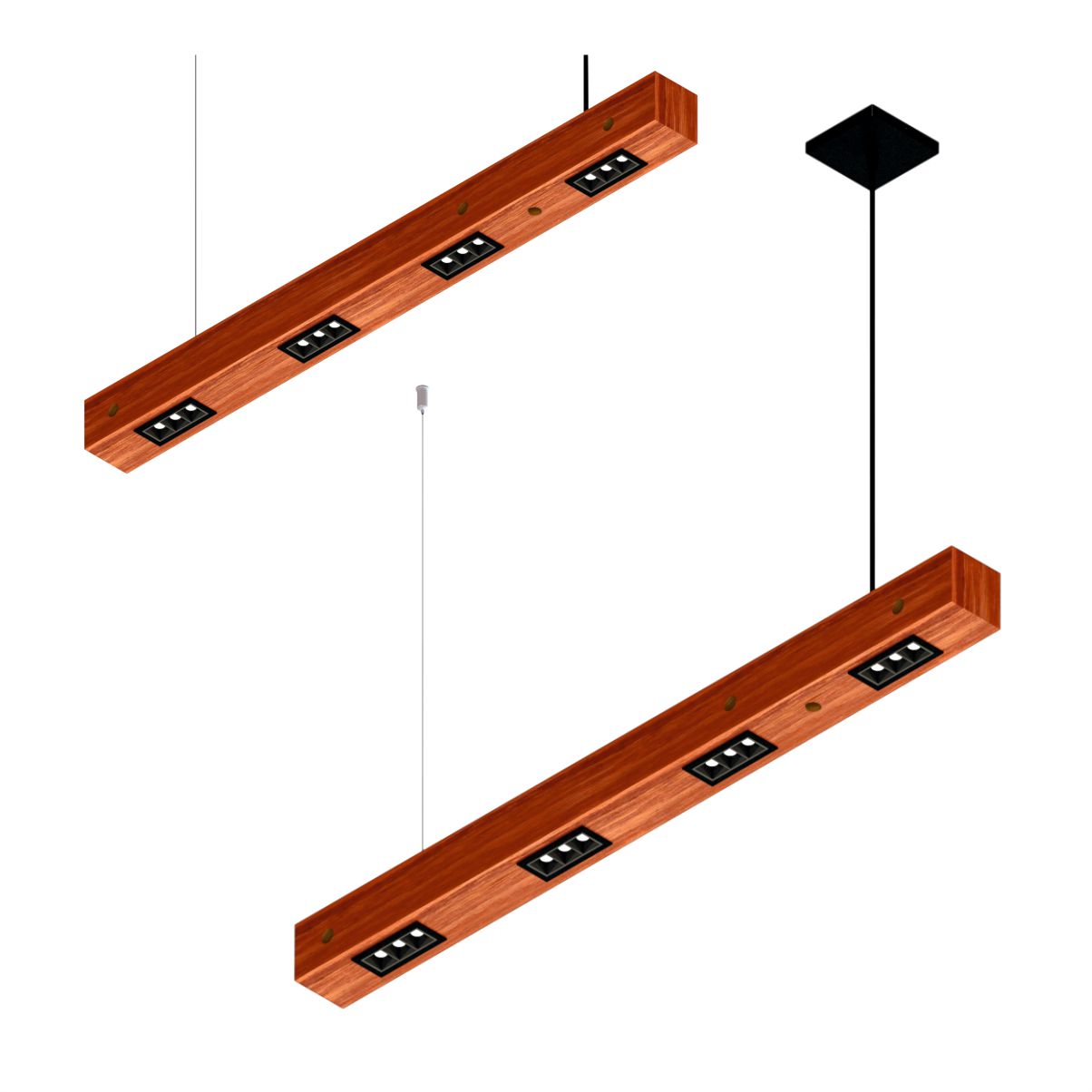 Pendente Perseu 24w com 4 Spots Led - Madeira Maciça