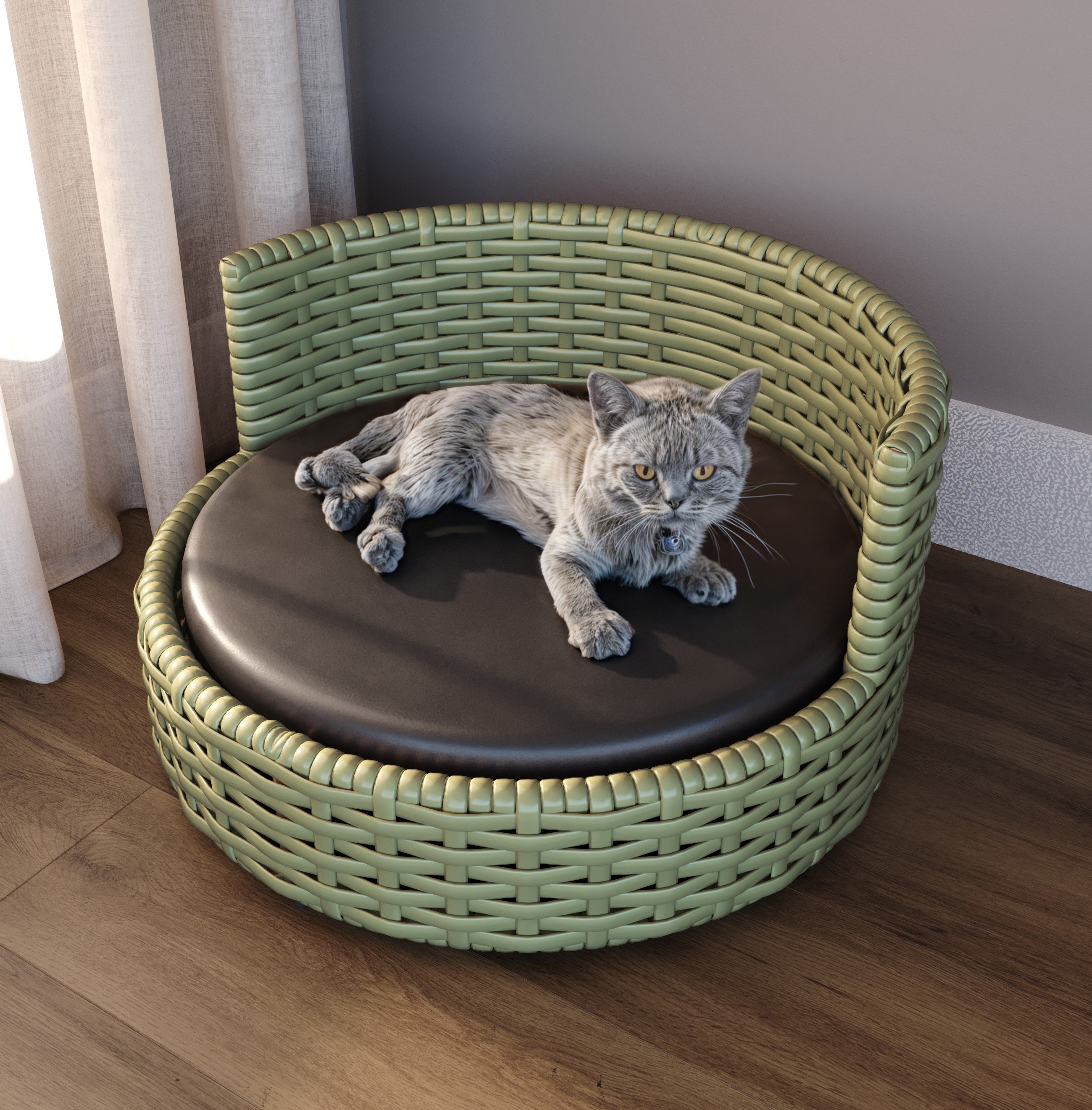 Sofá Caminha Pets Comfort Redonda Estofamento Impermeável - Junco Verde Militar