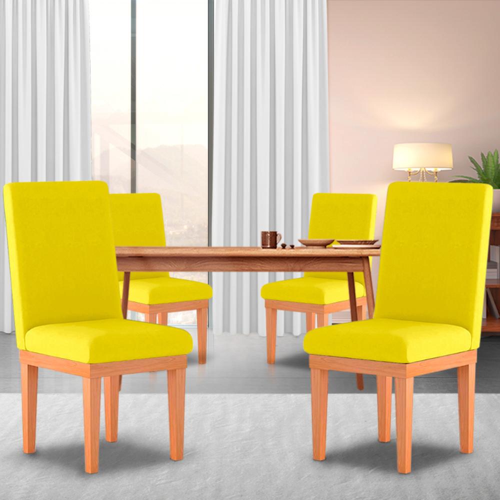 Cadeira de Jantar Alice Suede Amarelo Madeira Estofados