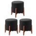 Kit 3 Puff Decorativo para Sala Thor Suede Preto Madeira Estofados