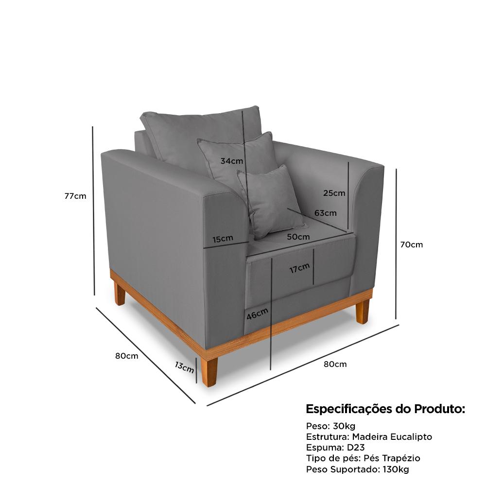 Kit Sofá 3 Lugares e Poltronas Sala de Estar Beny Suede Madeira Estofados