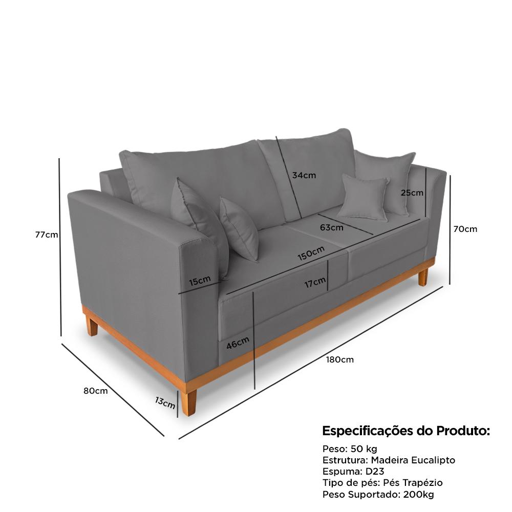 Kit Sofá 3 Lugares e Poltronas Sala de Estar Beny Suede Madeira Estofados
