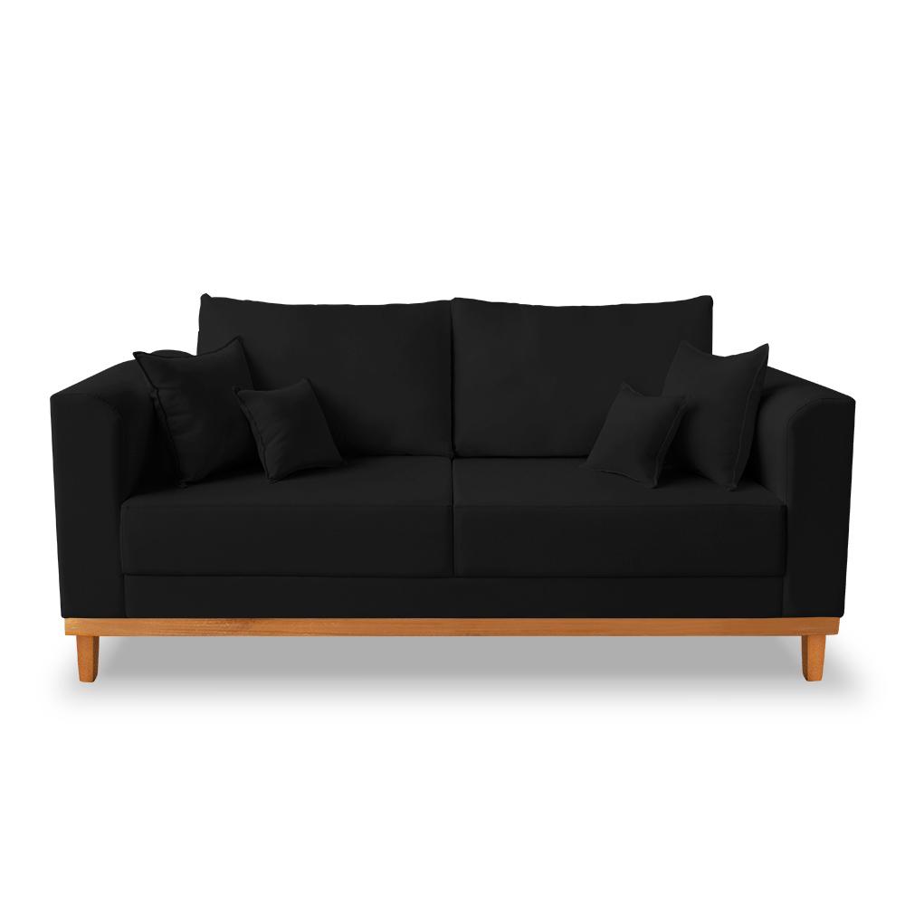 Kit Sofá 3 Lugares e Poltronas Sala de Estar Beny Suede Preto Madeira Estofados