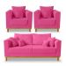 Kit Sofá 3 Lugares e Poltronas Sala de Estar Beny Suede Rosa Madeira Estofados