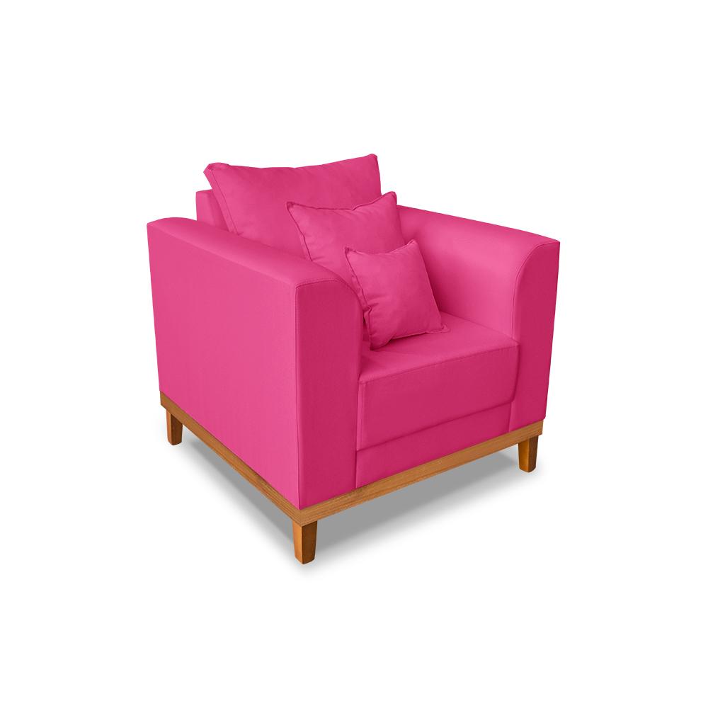 Kit Sofá 3 Lugares e Poltronas Sala de Estar Beny Suede Rosa Madeira Estofados