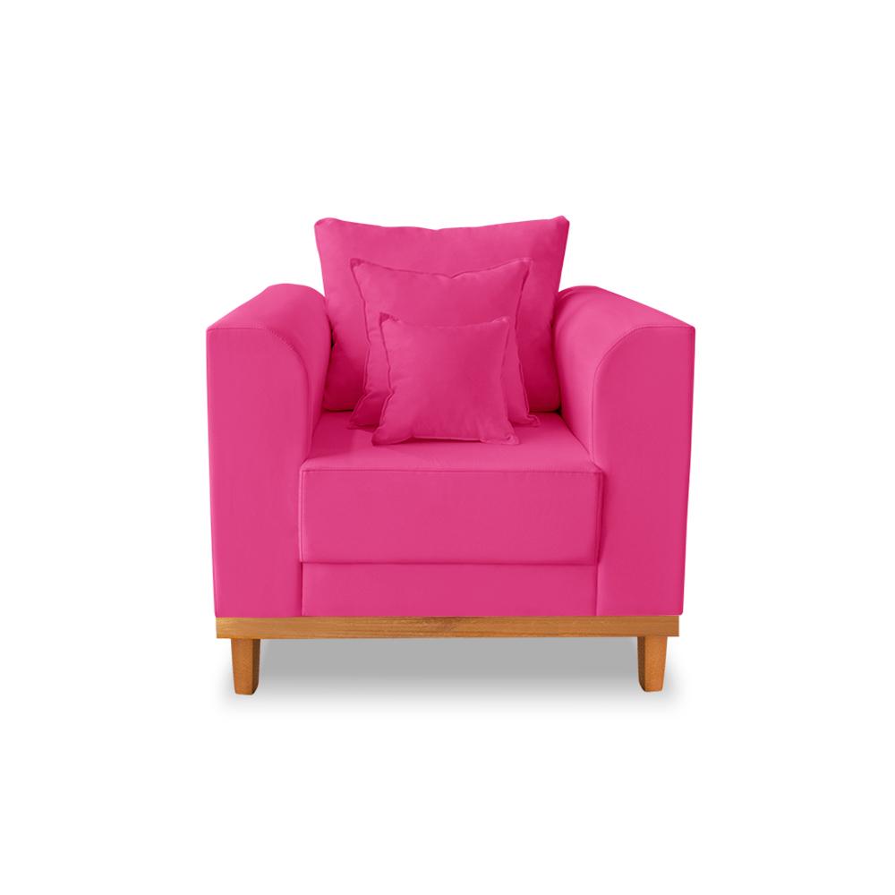 Kit Sofá 3 Lugares e Poltronas Sala de Estar Beny Suede Rosa Madeira Estofados
