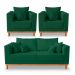 Kit Sofá 3 Lugares e Poltronas Sala de Estar Beny Suede Verde Madeira Estofados