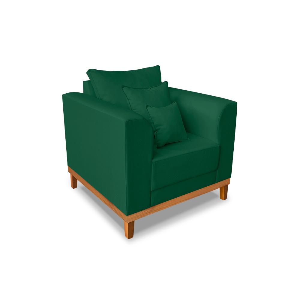 Kit Sofá 3 Lugares e Poltronas Sala de Estar Beny Suede Verde Madeira Estofados