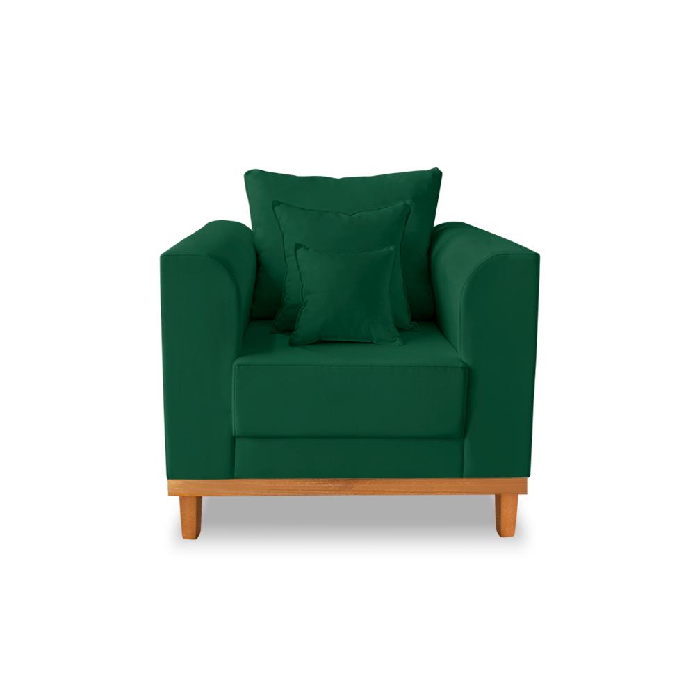 Kit Sofá 3 Lugares e Poltronas Sala de Estar Beny Suede Verde Madeira Estofados