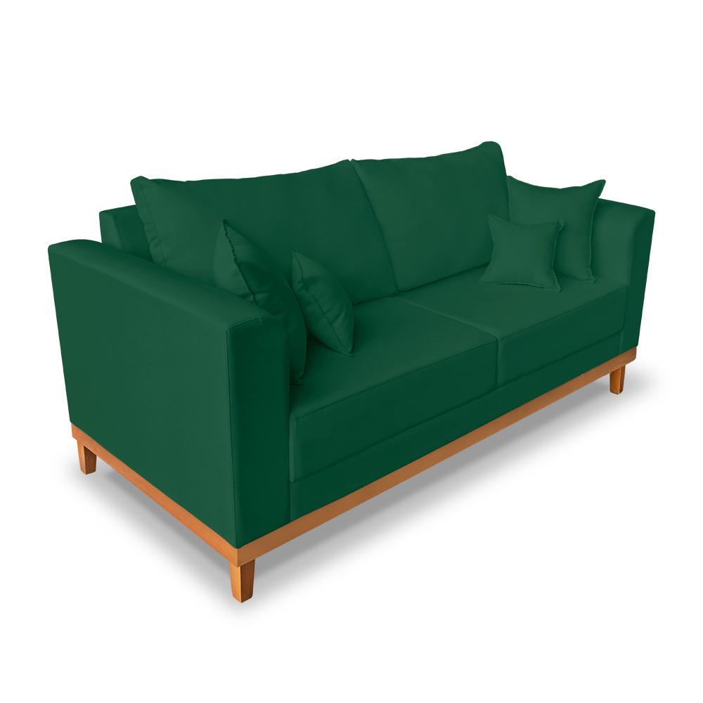 Kit Sofá 3 Lugares e Poltronas Sala de Estar Beny Suede Verde Madeira Estofados