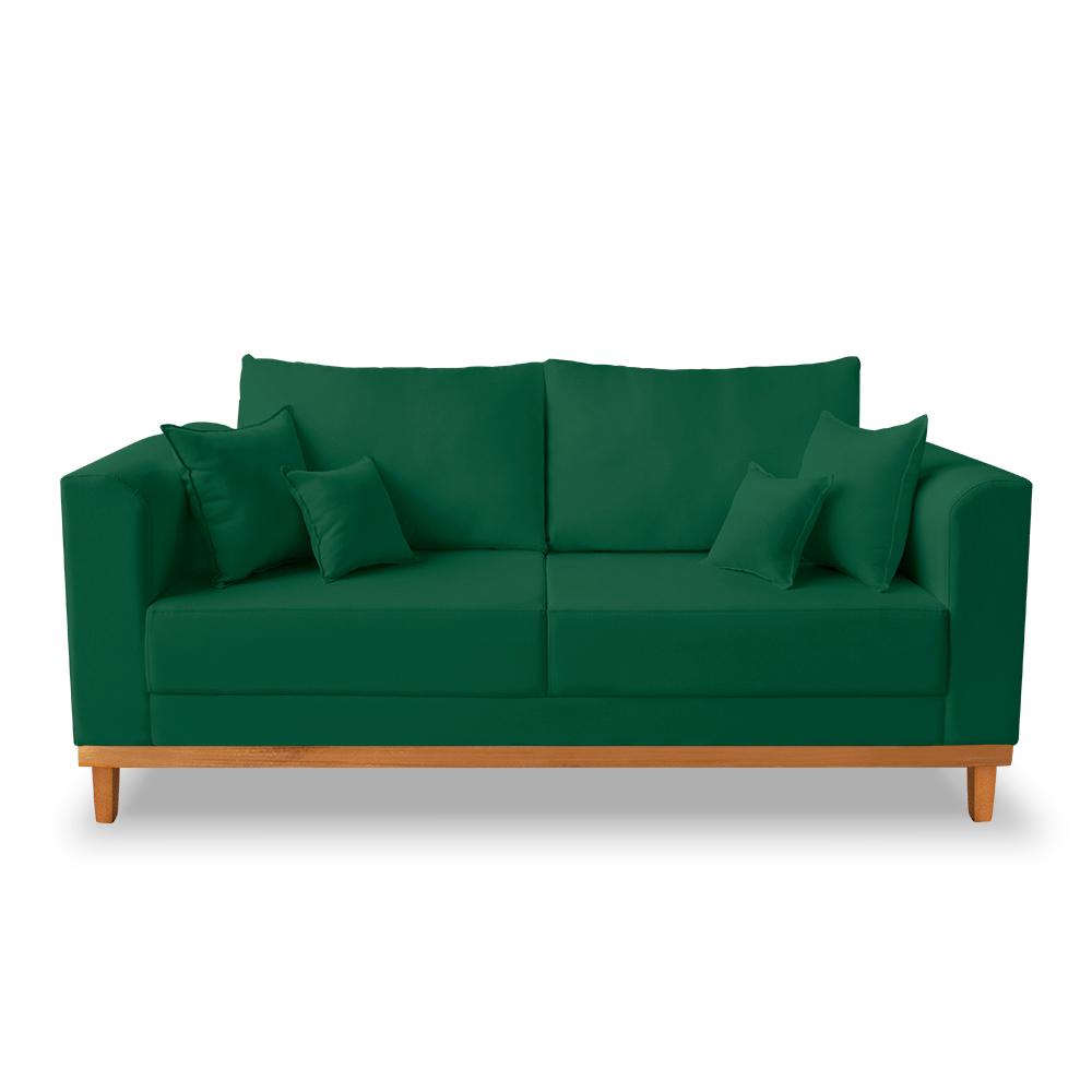 Kit Sofá 3 Lugares e Poltronas Sala de Estar Beny Suede Verde Madeira Estofados